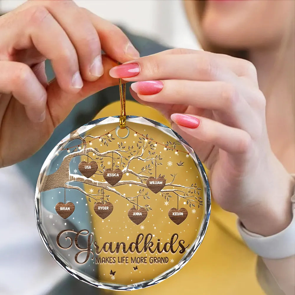 Grandchildren Make Life More Grand - Personalized Circle Glass Ornament ORNA1210