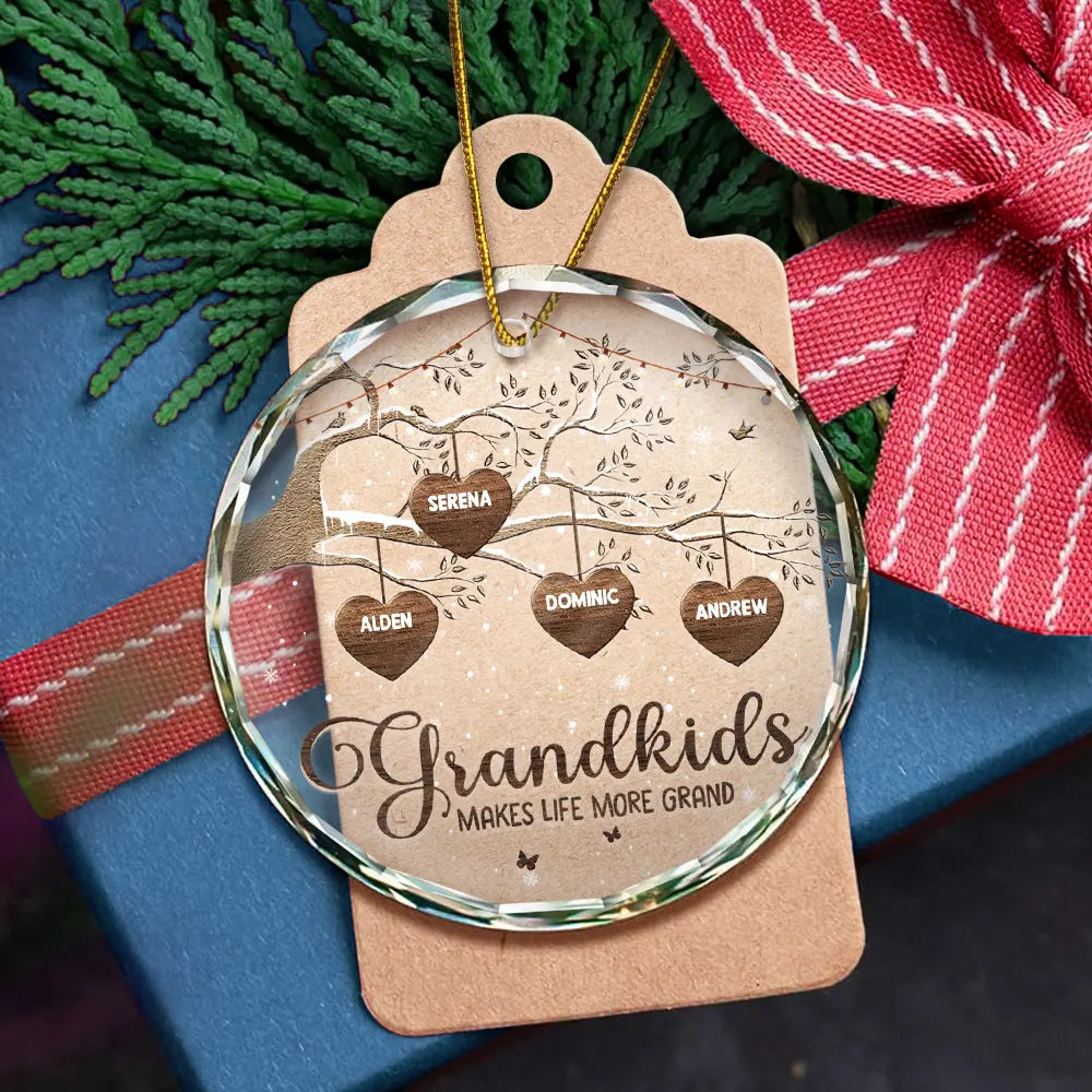 Grandchildren Make Life More Grand - Personalized Circle Glass Ornament ORNA1210