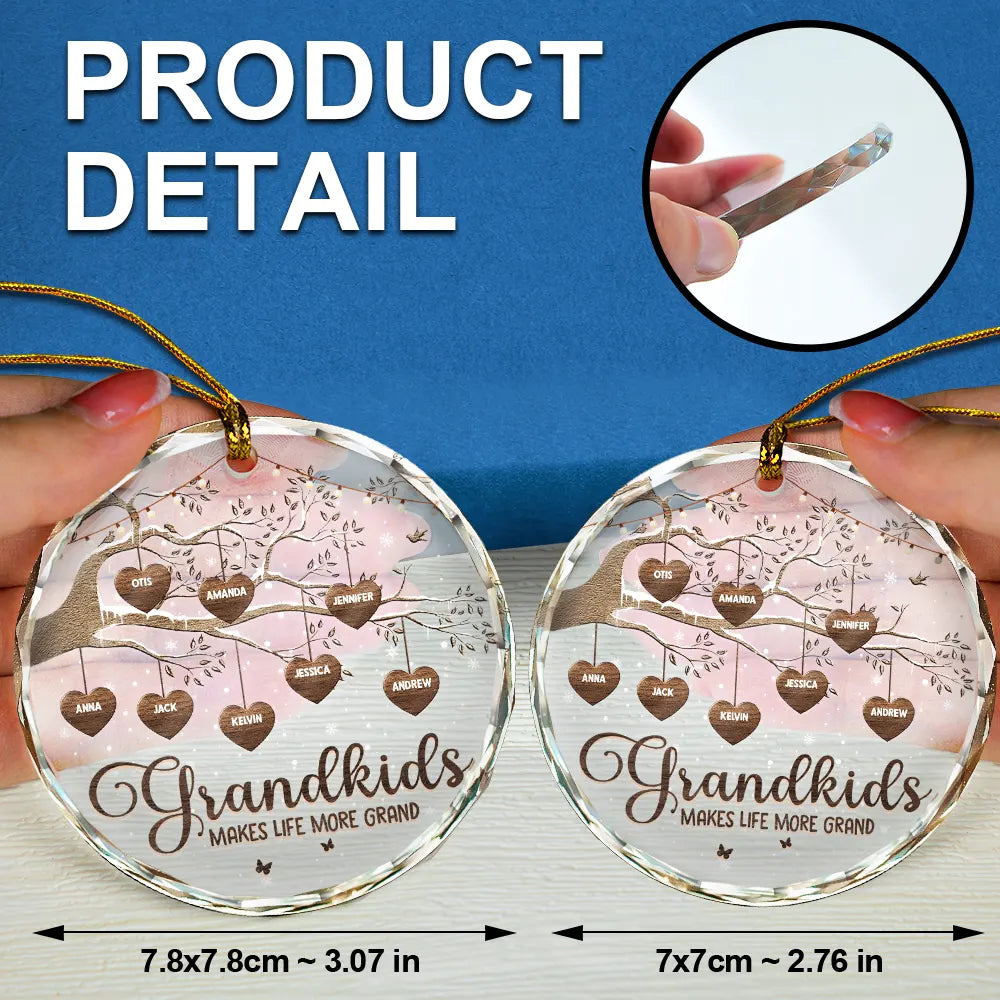 Grandchildren Make Life More Grand - Personalized Circle Glass Ornament ORNA1210
