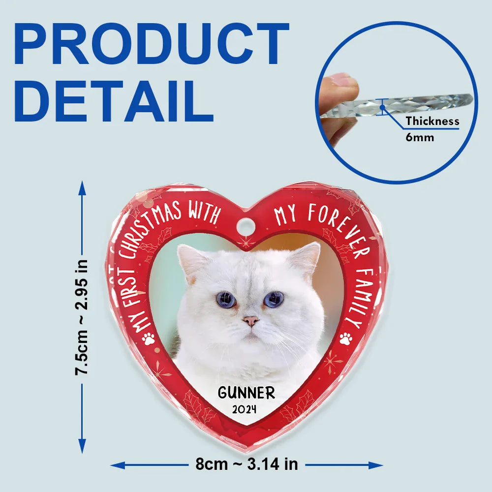 Custom Photo First Christmas Pet Lovers - Personalized Heart Shaped Glass Ornament ORNA1210