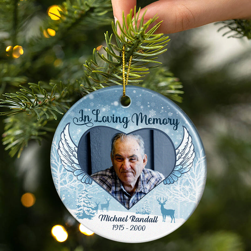 Custom Photo In Loving Memory Christmas - Memorial Gift For Family - Personalized Custom Circle Ceramic Ornament ORNA1210