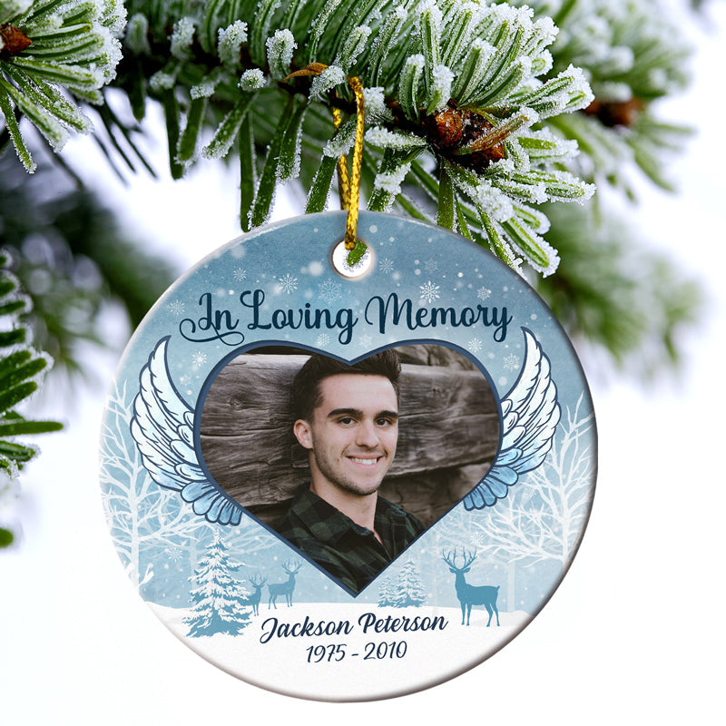 Custom Photo In Loving Memory Christmas - Memorial Gift For Family - Personalized Custom Circle Ceramic Ornament ORNA1210