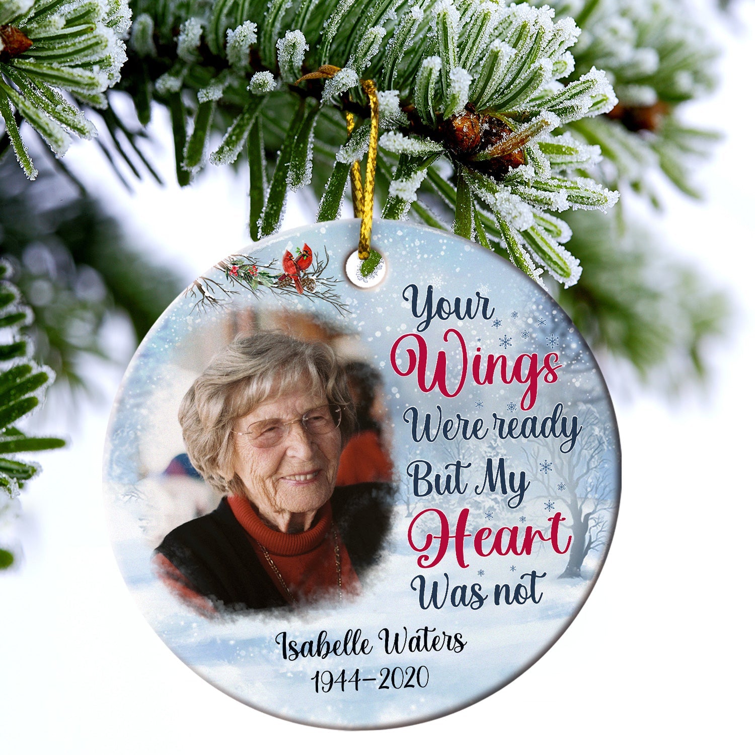 Custom Photo Because Someone We Love Is In Heaven Christmas - Memorial Gift For Family - Personalized Custom Circle Ceramic Ornament ORNA1210
