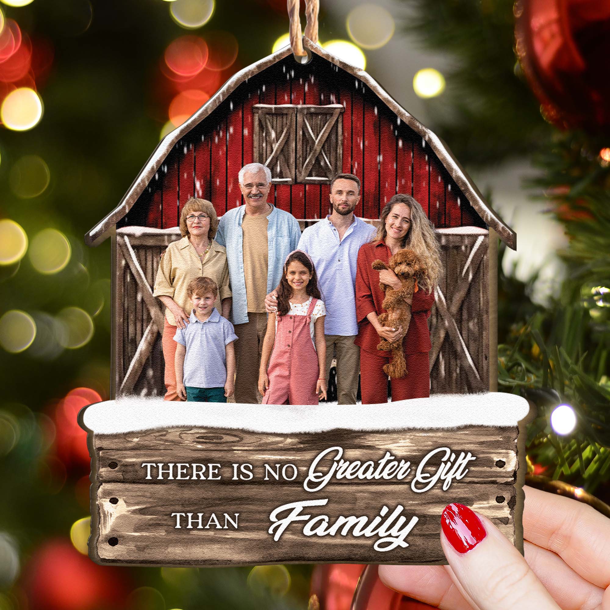 Red Barn Christmas Family Custom Photo - Personalized Family Photo Ornament ORN0810