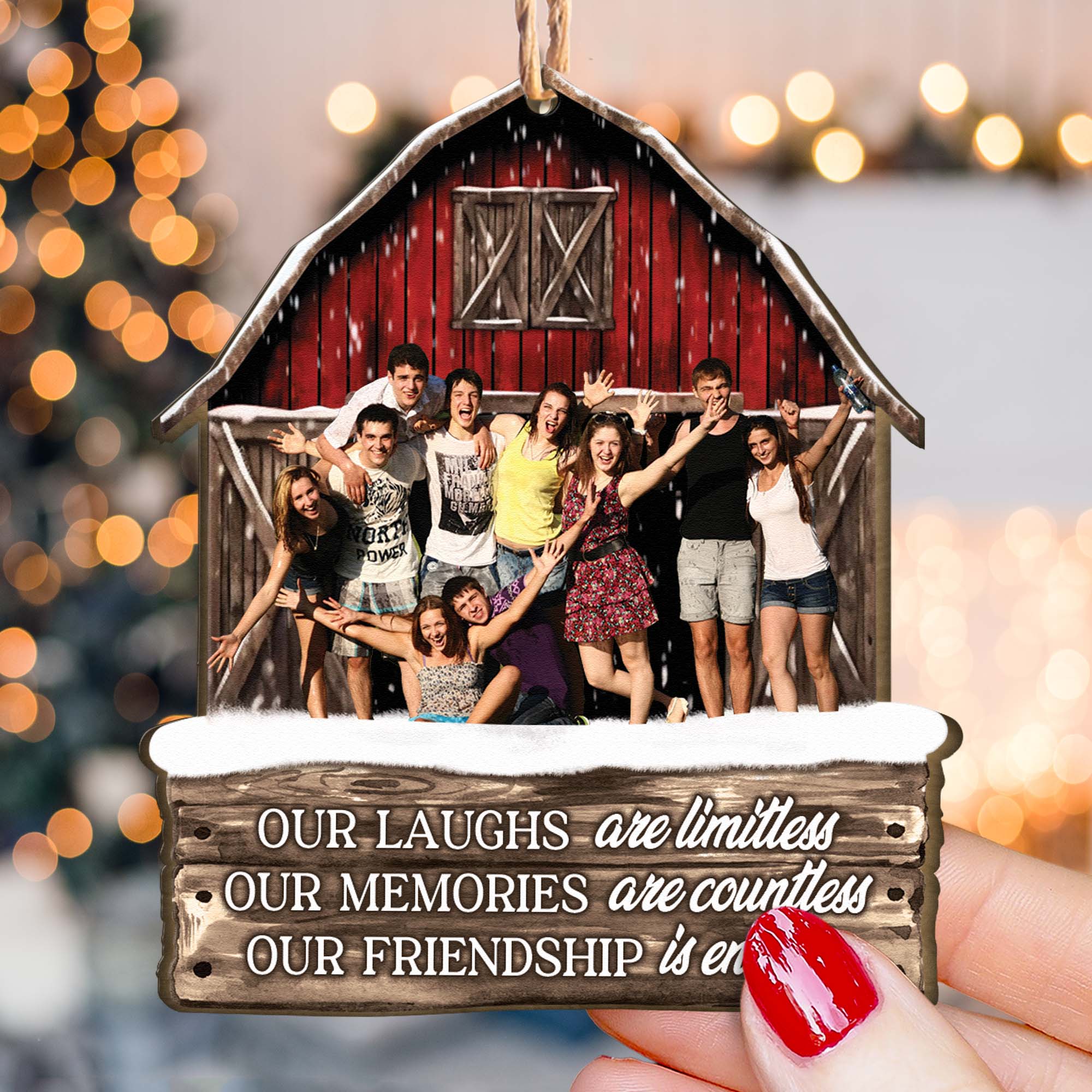 Red Barn Friendship Our Laughs Are Limitless - Personalized Wooden Photo Ornament ORNA1210