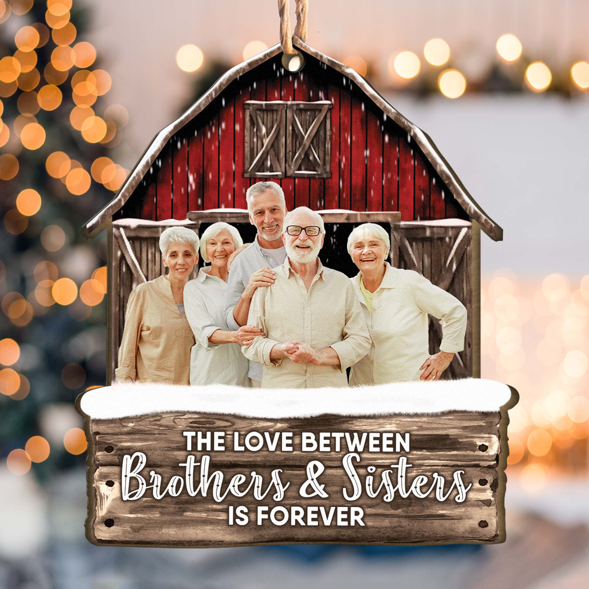 Red Barn The Love Between Brothers & Sisters Is Forever - Personalized Wooden Photo Ornament ORN0810
