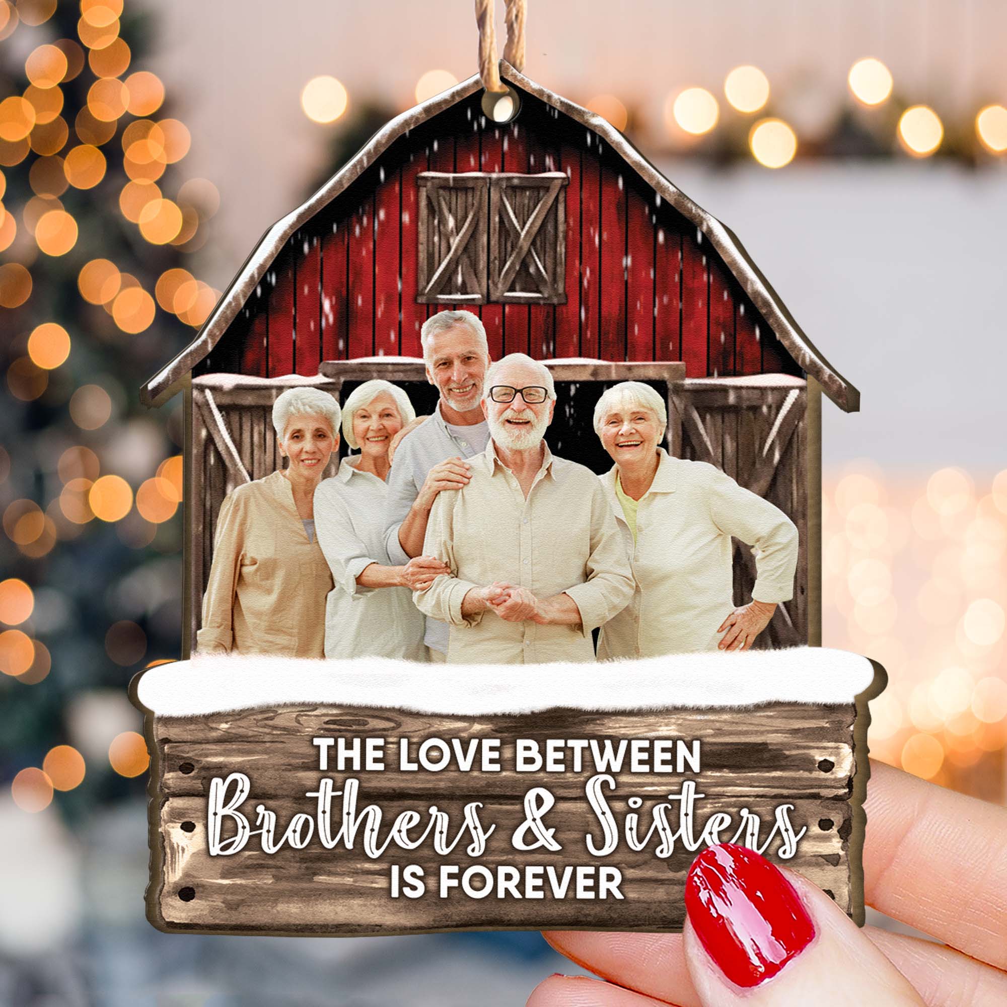 Red Barn The Love Between Brothers & Sisters Is Forever - Personalized Wooden Photo Ornament ORNA1210