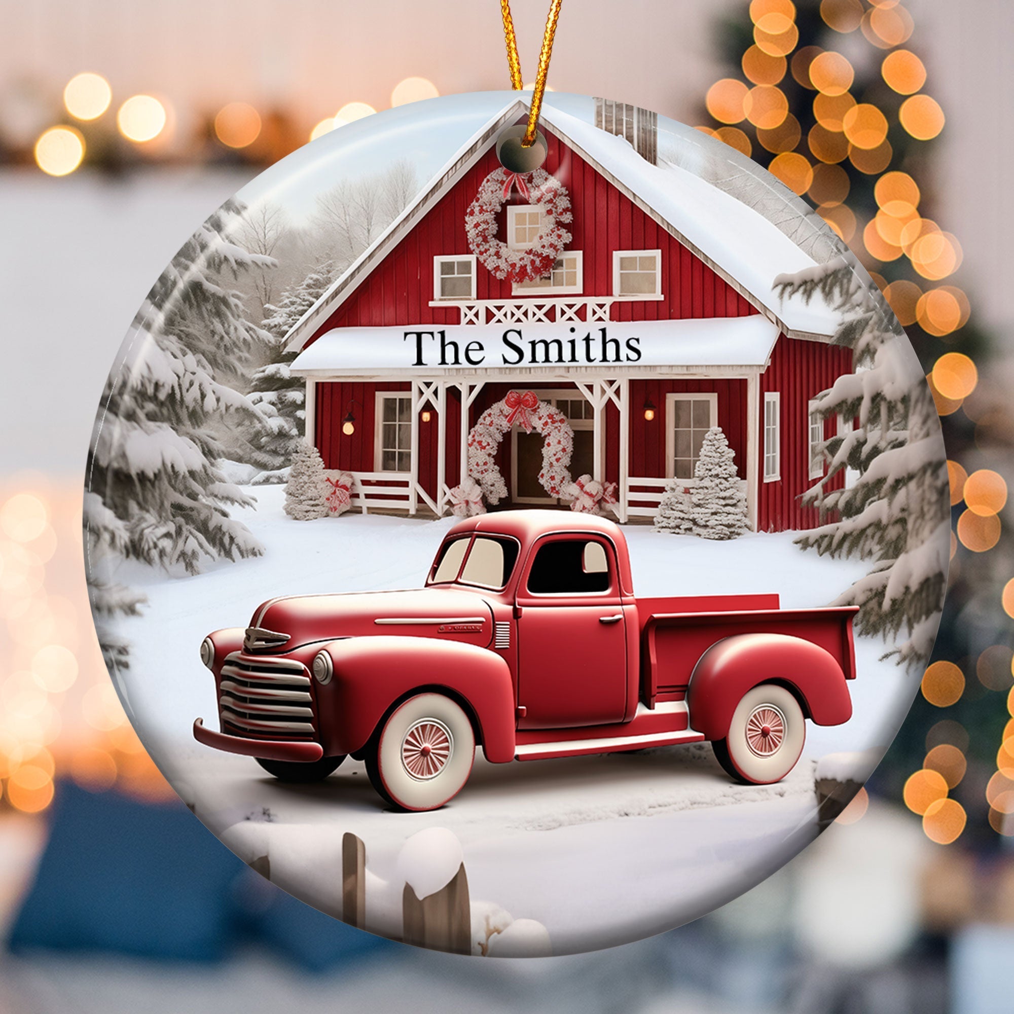 Red Barn, Red Truck Christmas - Personalized Ceramic Ornament ORN0810