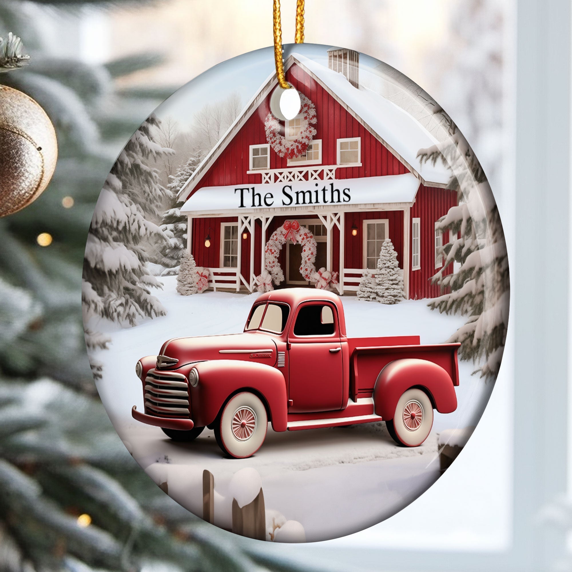 Red Barn, Red Truck Christmas - Personalized Ceramic Ornament ORN0810