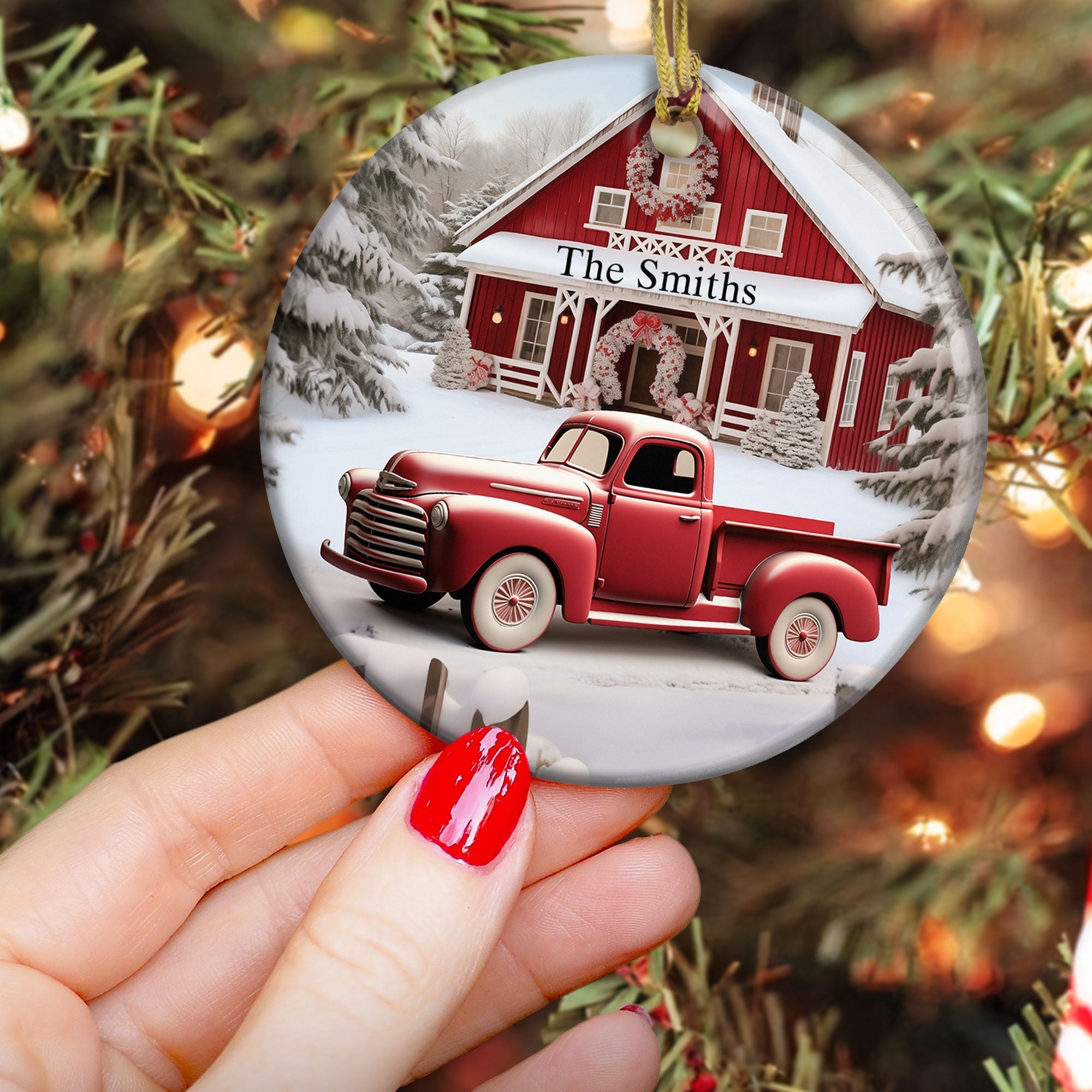 Red Barn, Red Truck Christmas - Personalized Ceramic Ornament ORN0810