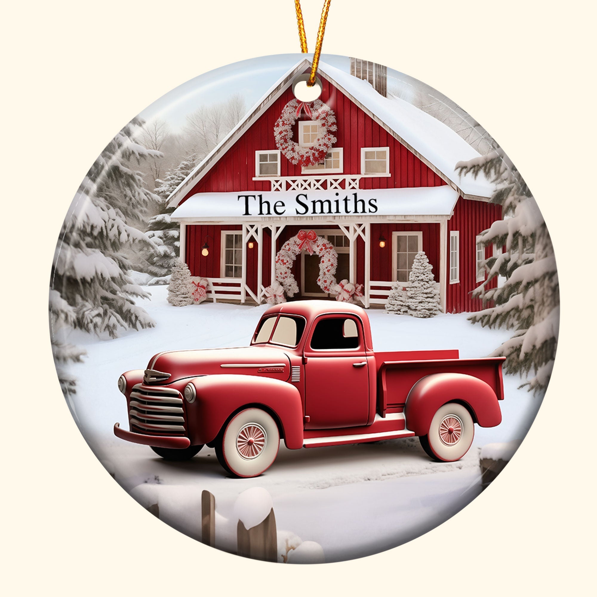Red Barn, Red Truck Christmas - Personalized Ceramic Ornament ORN0810