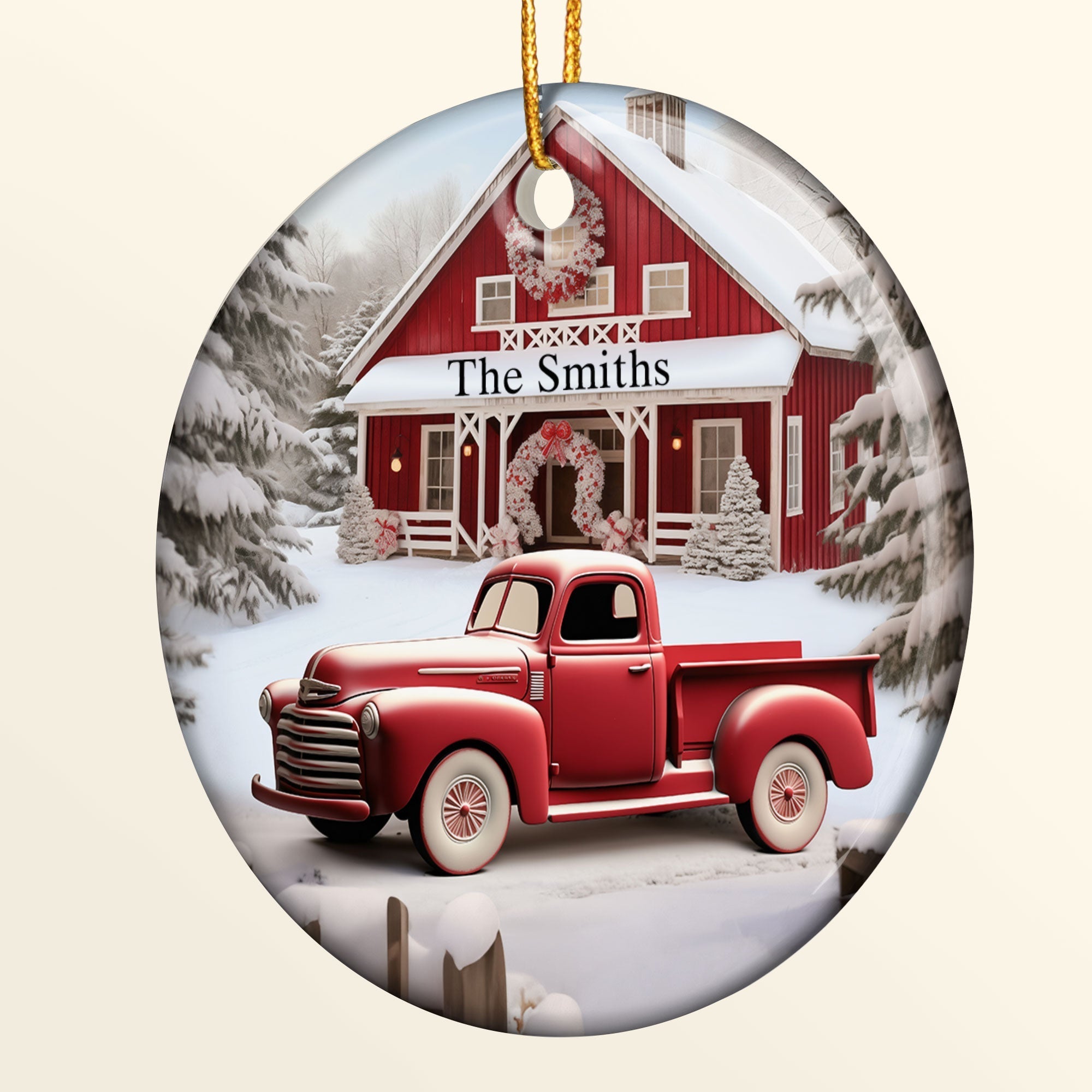 Red Barn, Red Truck Christmas - Personalized Ceramic Ornament ORN0810
