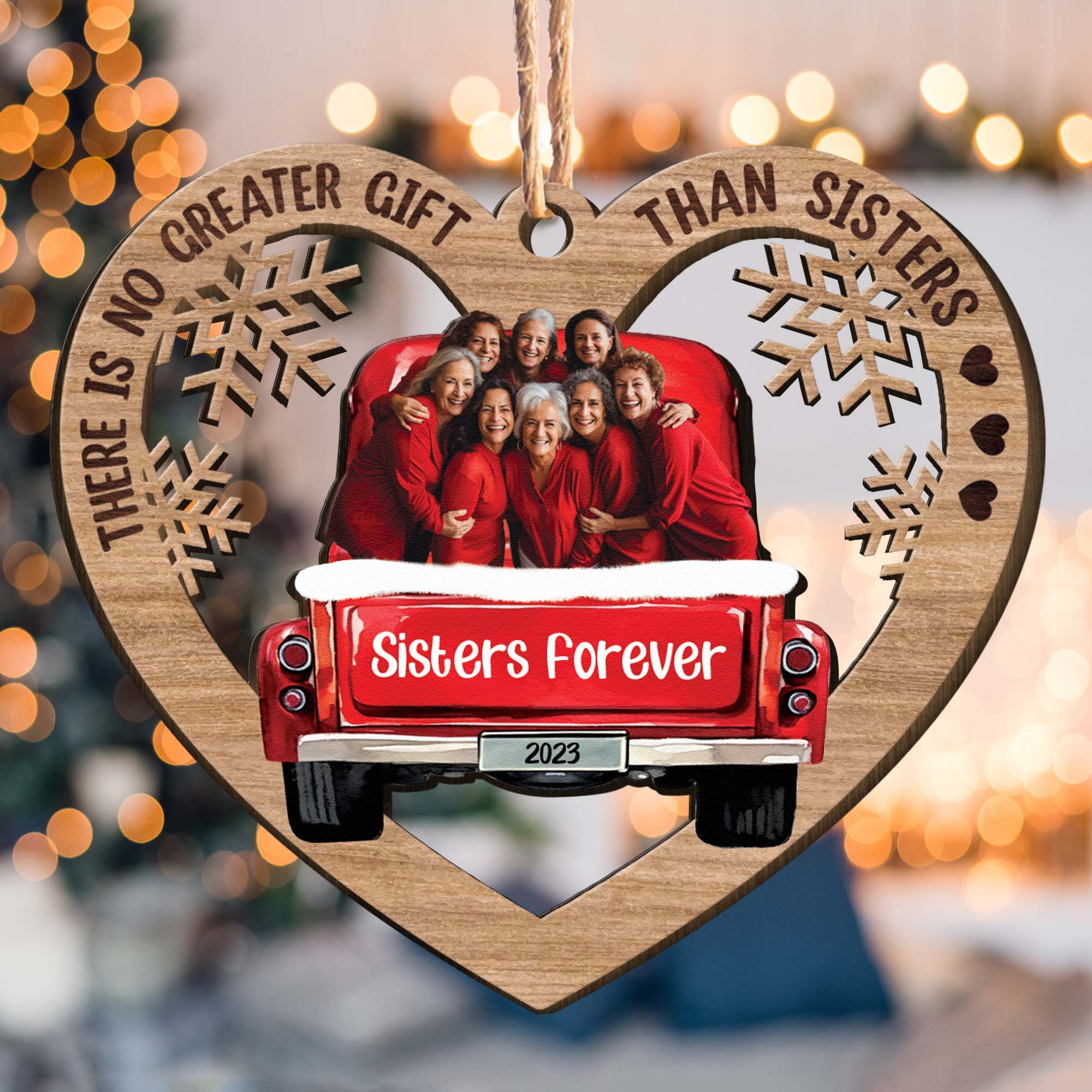 Red Truck Christmas Brothers & Sisters Sibling Forever - Personalized Wooden Photo Ornament ORNA1210