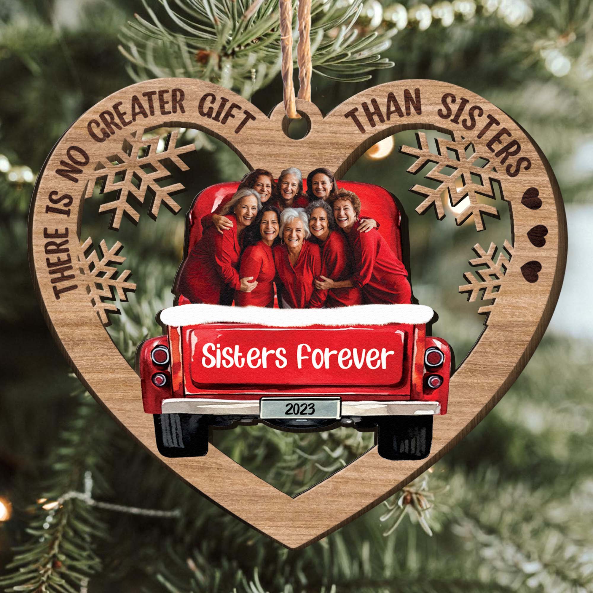 Red Truck Christmas Brothers & Sisters Sibling Forever - Personalized Wooden Photo Ornament ORN0810