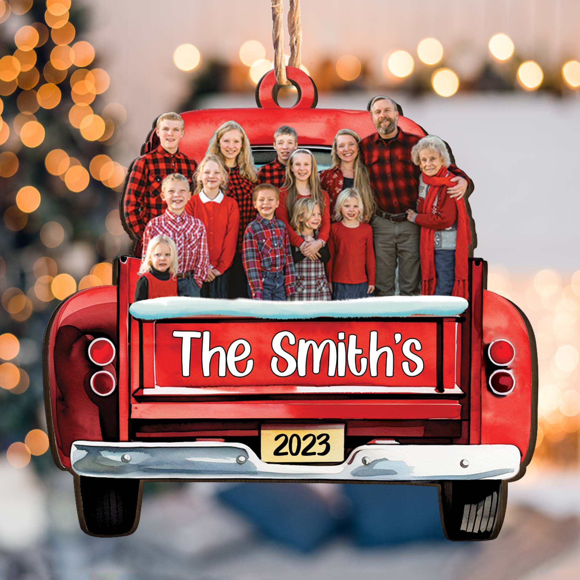 Red Truck Christmas Custom Photo Family Friends - Personalized Wooden Photo Ornament ORNA1210