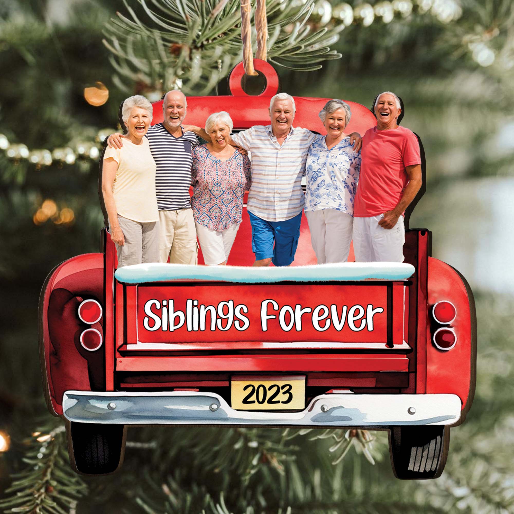 Red Truck Christmas Custom Photo Family Friends - Personalized Wooden Photo Ornament ORNA1210