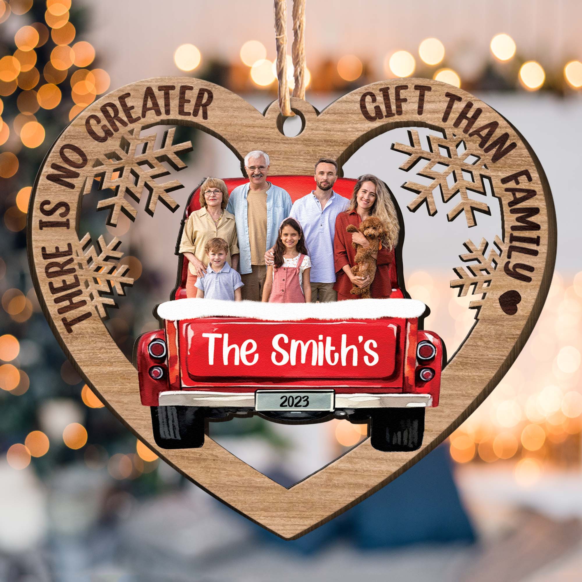 Red Truck Christmas Family Custom Photo - Personalized Wooden Photo Ornament ORN0810