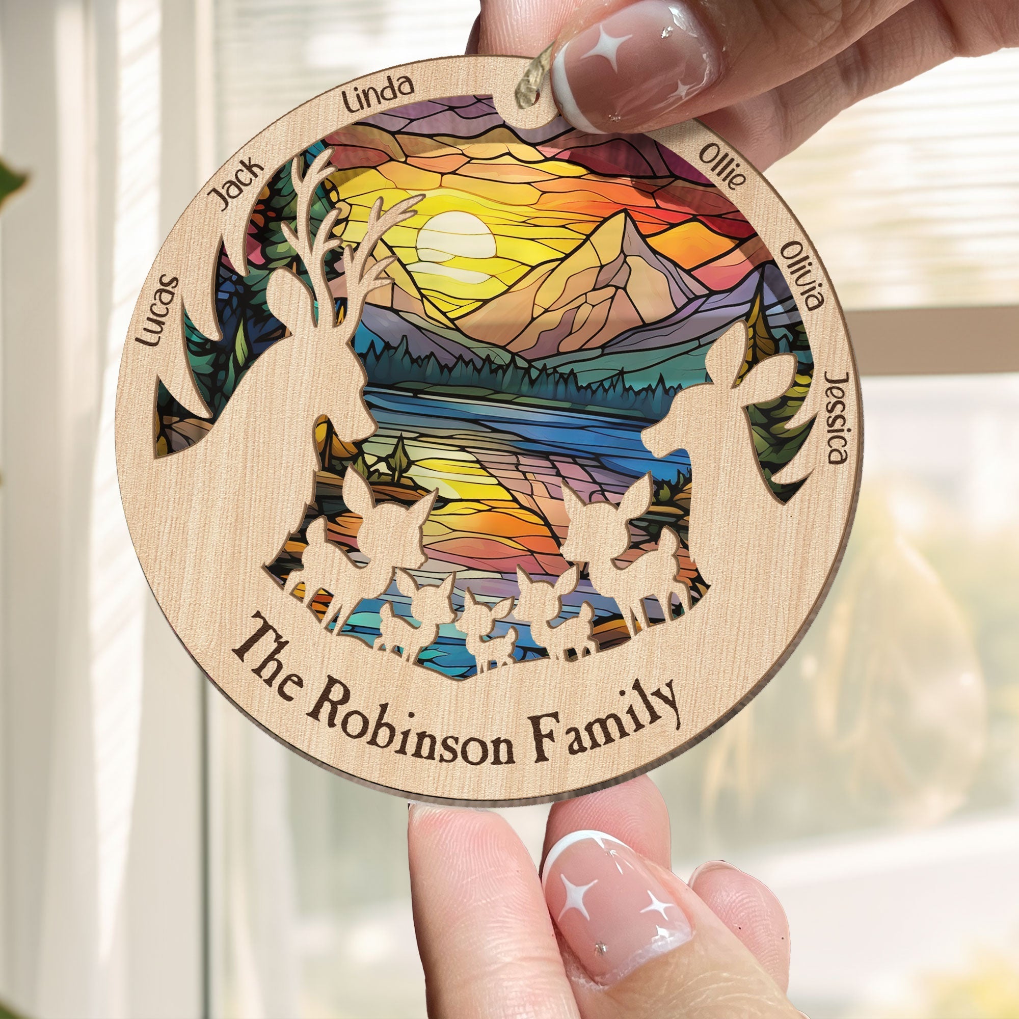 Reindeer Family - Personalized Suncatcher Ornament ORN0810