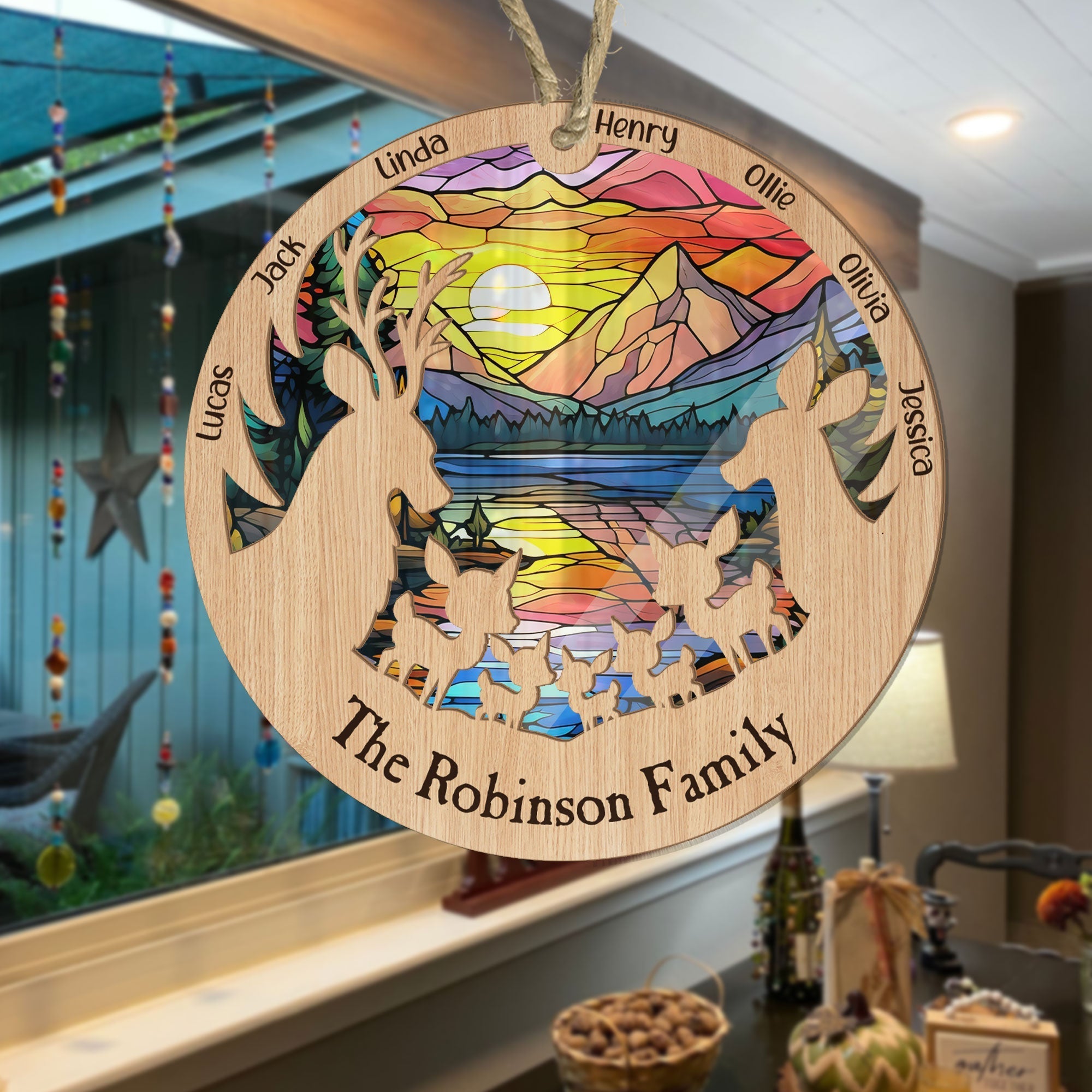 Reindeer Family - Personalized Suncatcher Ornament ORN0810
