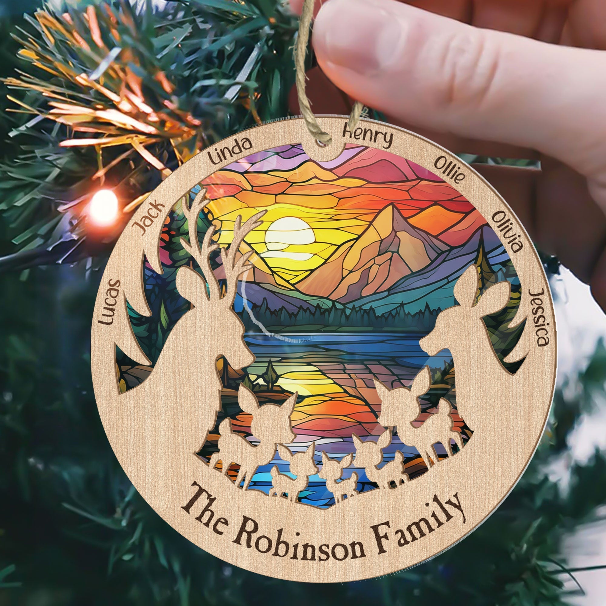 Reindeer Family - Personalized Suncatcher Ornament ORN0810