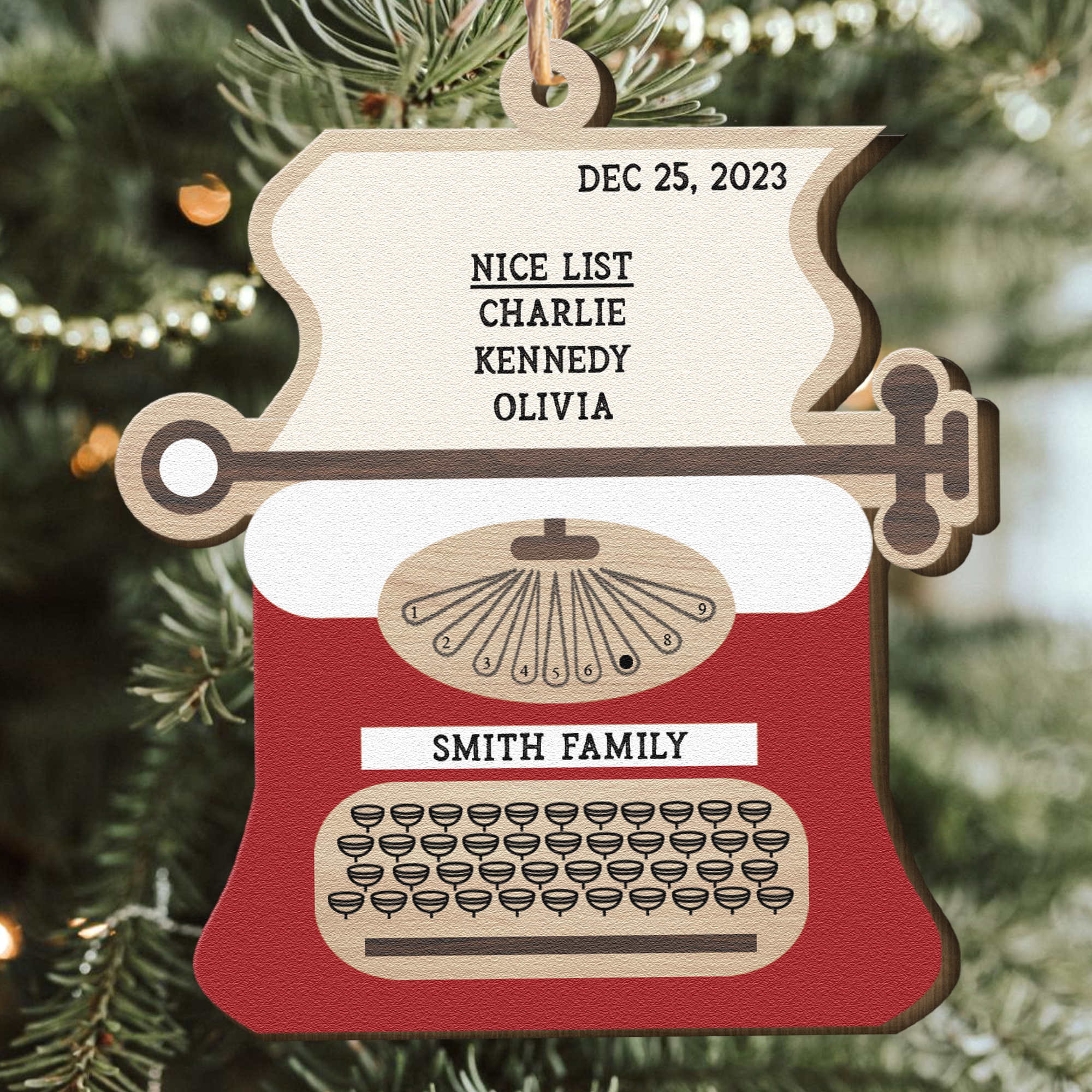 Retro Typewriter Family Christmas Funny - Personalized Wooden Ornament ORN0810