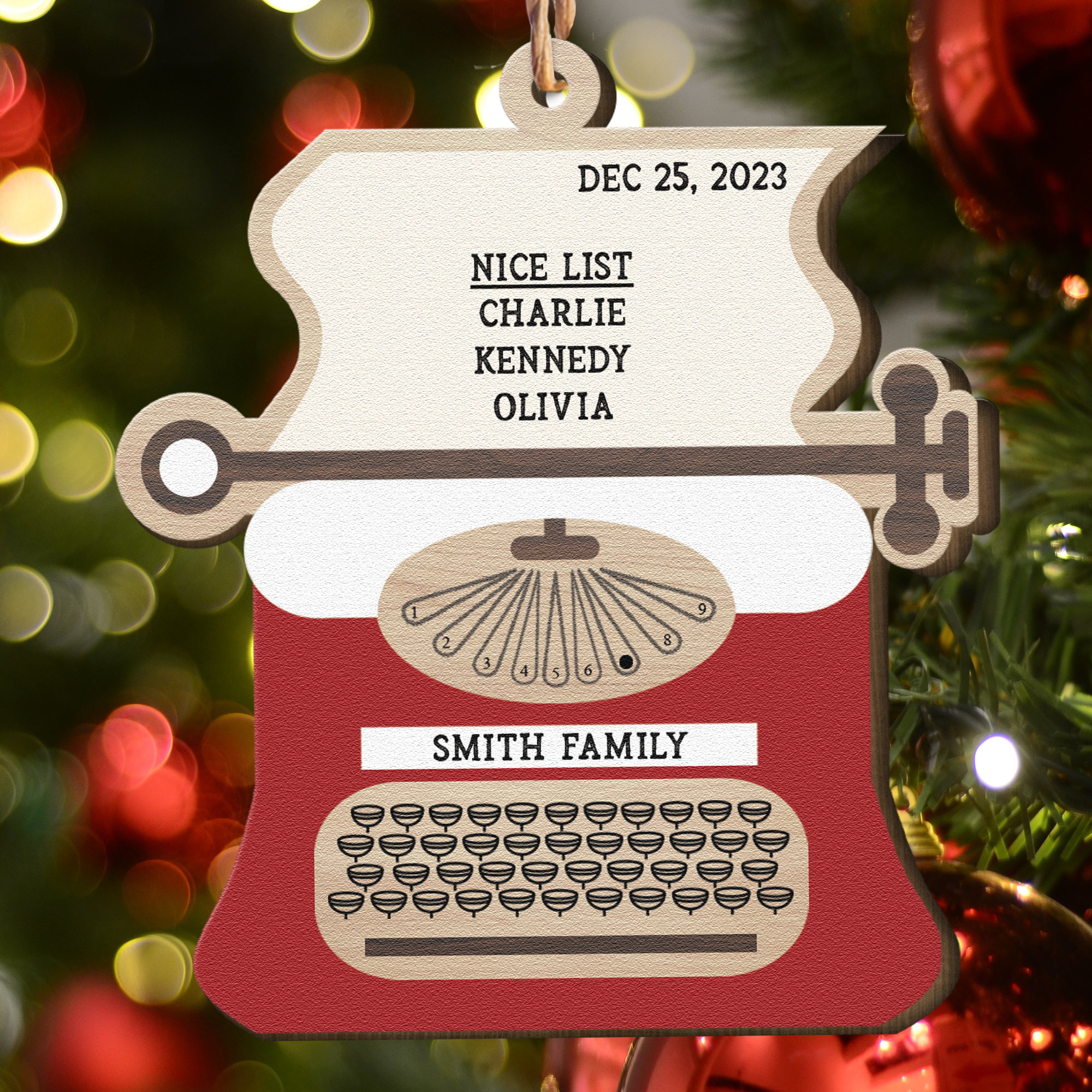 Retro Typewriter Family Christmas Funny - Personalized Wooden Ornament ORN0810