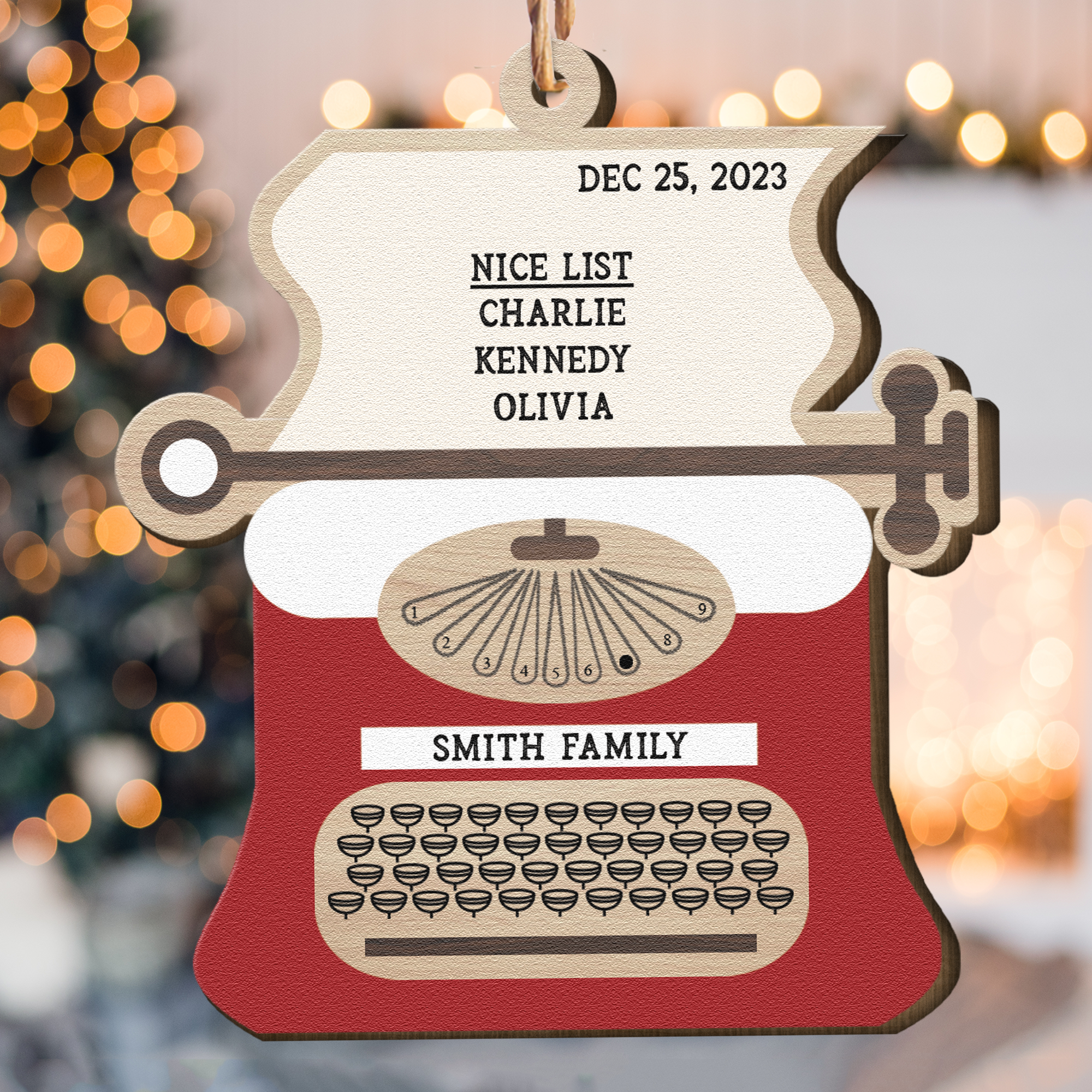 Retro Typewriter Family Christmas Funny - Personalized Wooden Ornament ORN0810