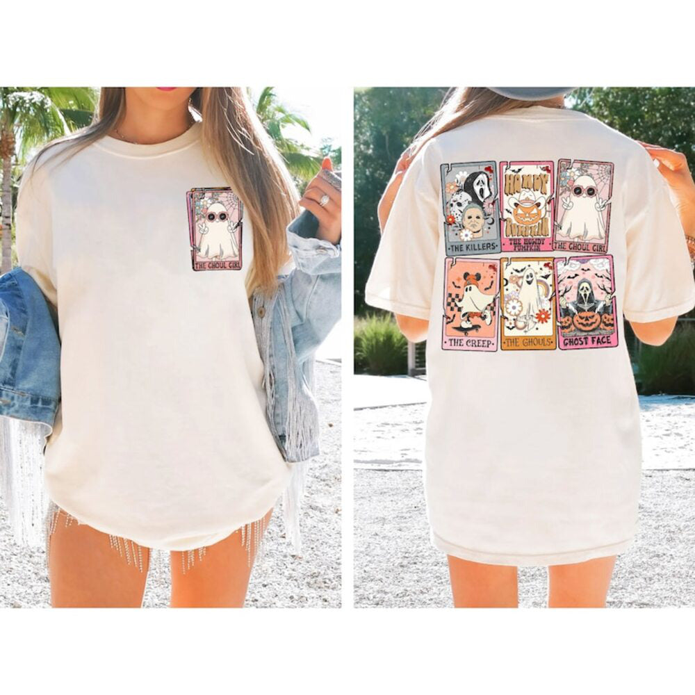 2 Sided Retro Halloween Tarot Card Shirt, Cute Halloween Tee, Halloween Ghost Shirt, Fall Halloween Shirt,Spooky Season Shirt,Halloween Horror Shirt