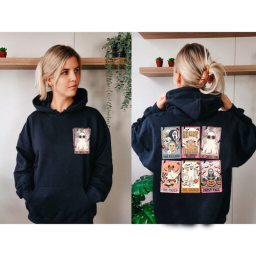 2 Sided Retro Halloween Tarot Card Shirt, Cute Halloween Tee, Halloween Ghost Shirt, Fall Halloween Shirt,Spooky Season Shirt,Halloween Horror Shirt