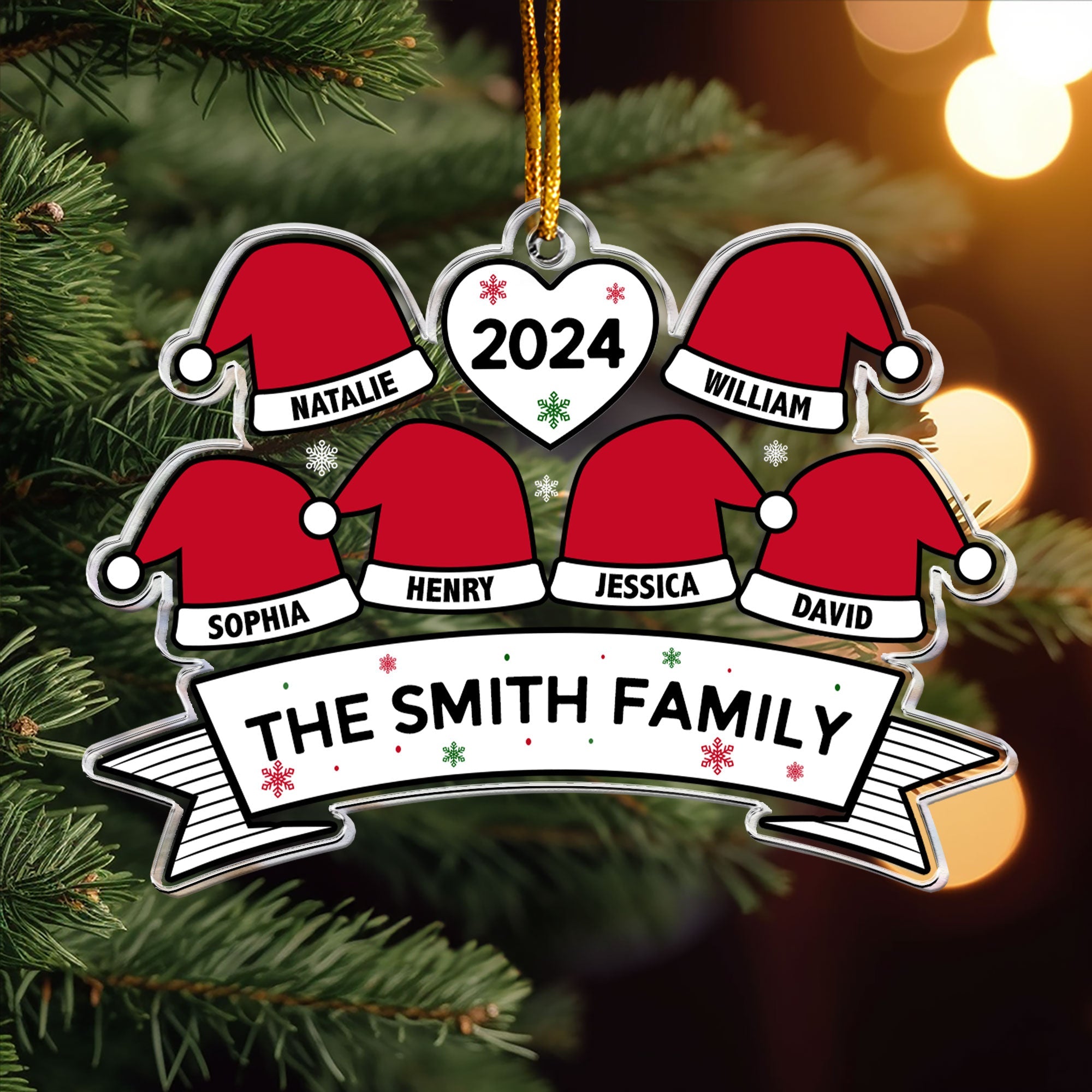 Santa Hat Family - Personalized Acrylic Ornament ORNA1210
