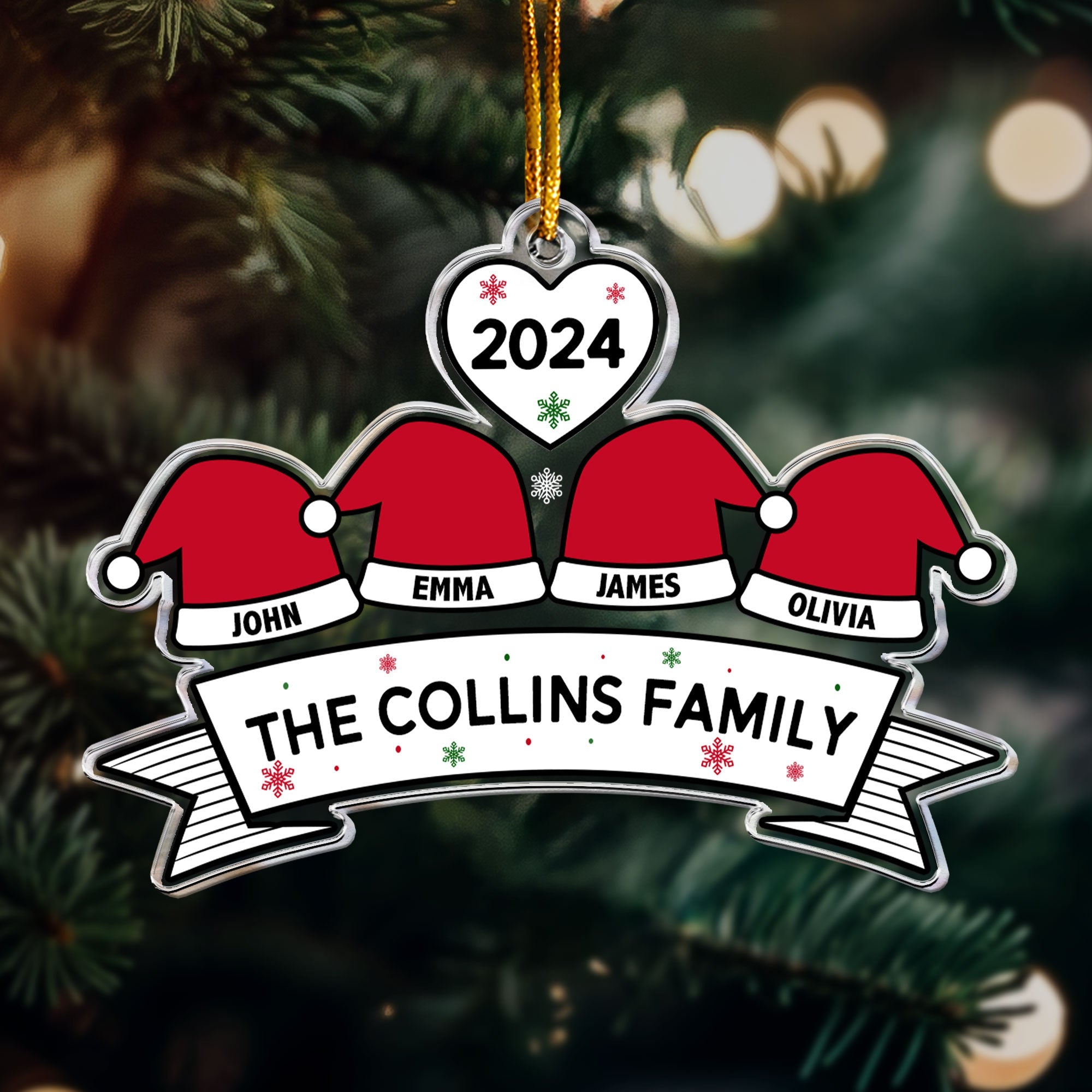 Santa Hat Family - Personalized Acrylic Ornament ORNA1210