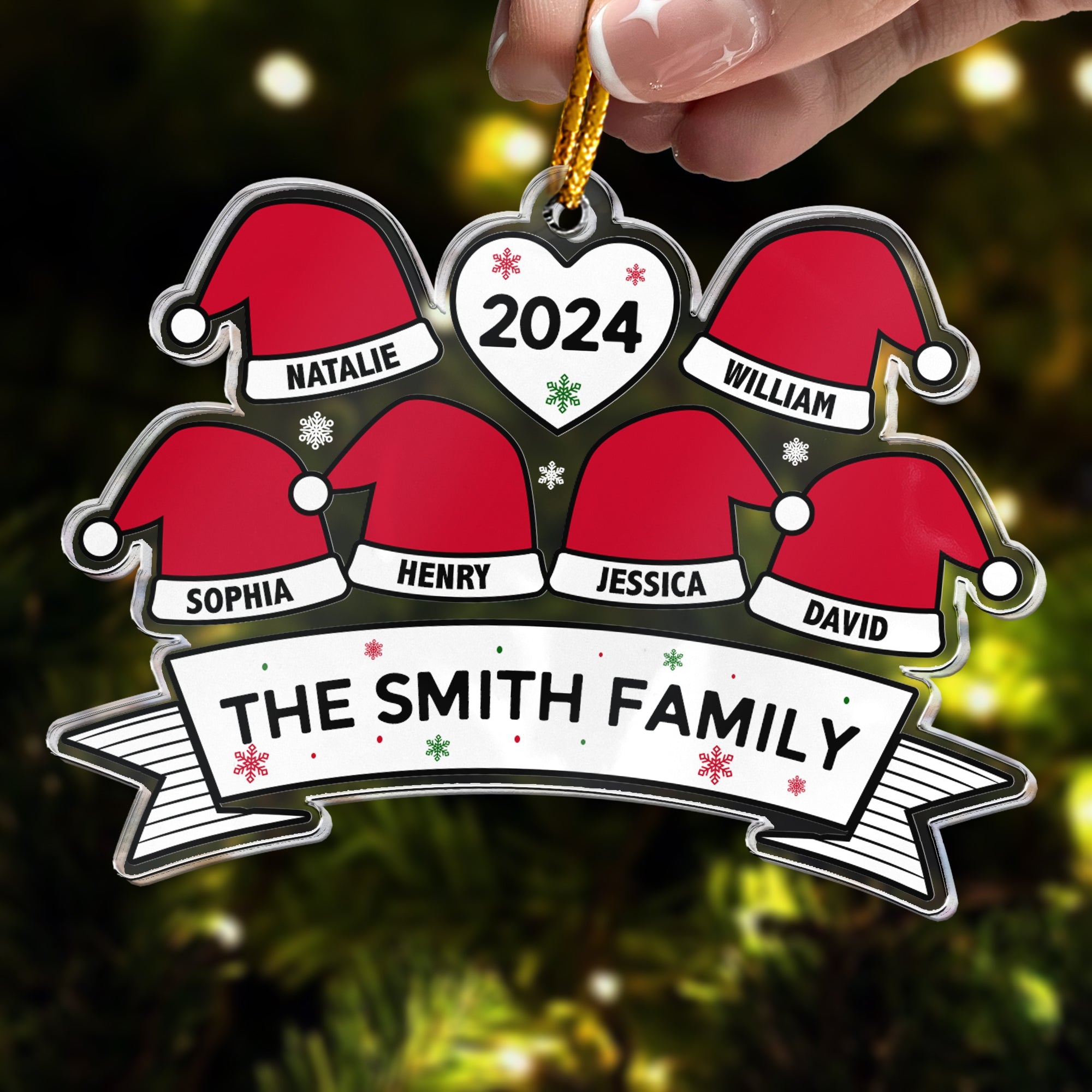 Santa Hat Family - Personalized Acrylic Ornament ORNA1210