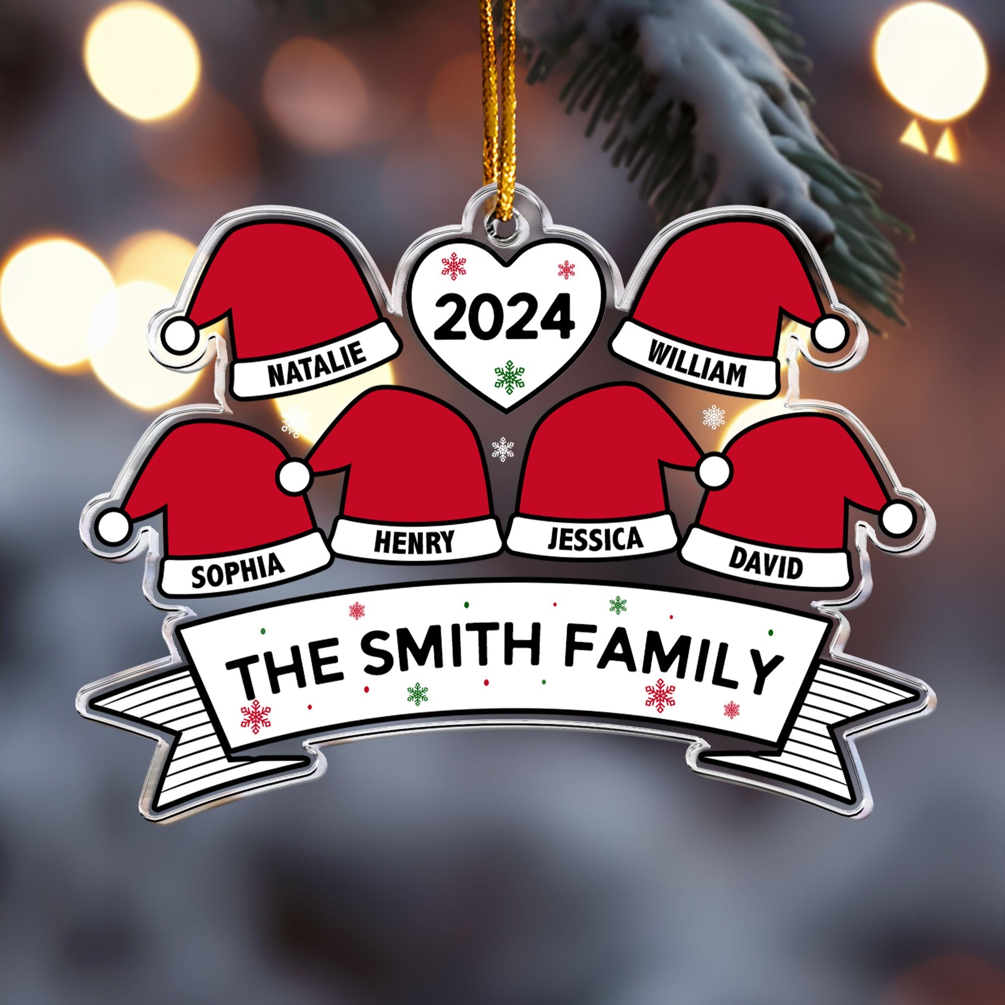 Santa Hat Family - Personalized Acrylic Ornament ORN0810
