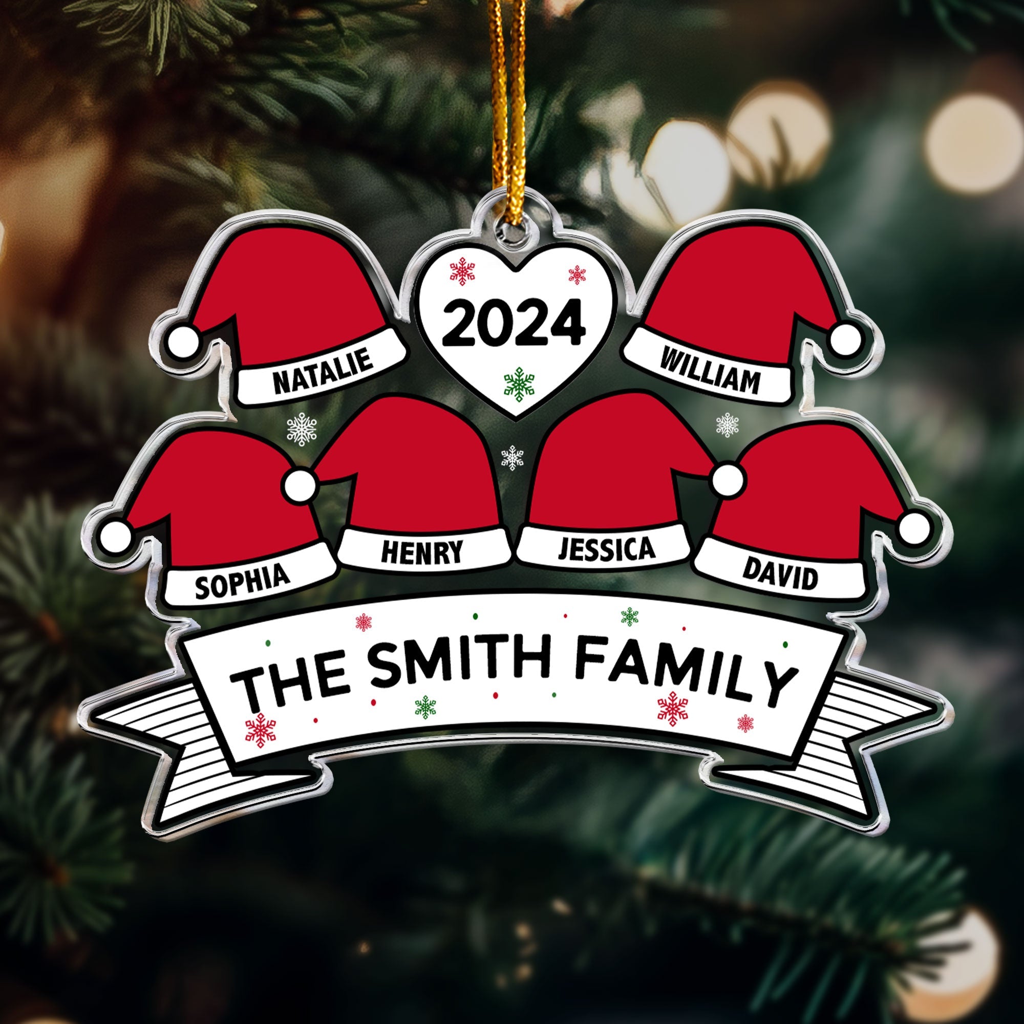 Santa Hat Family - Personalized Acrylic Ornament ORN0810