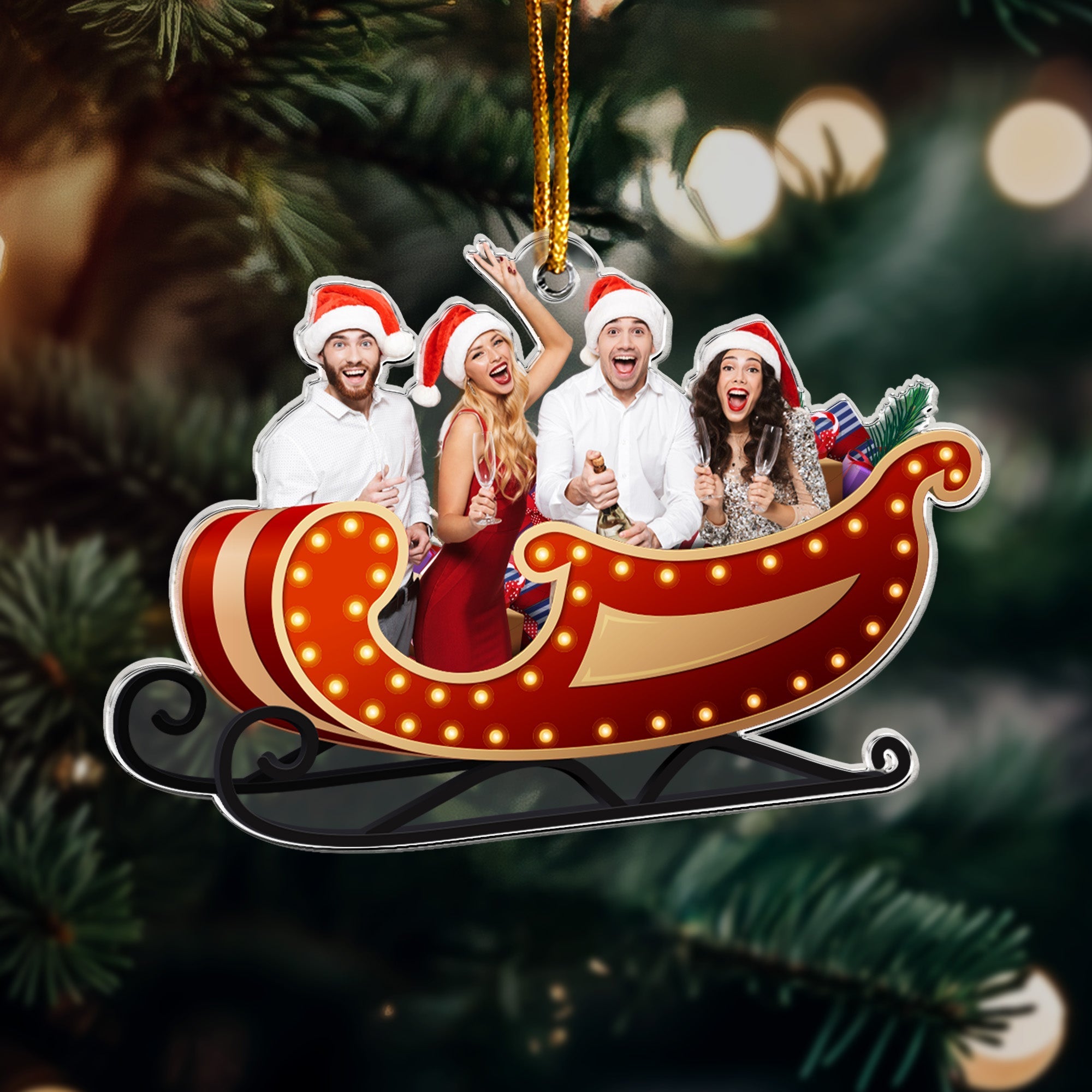 Santa Sleigh Custom Photo Family, Friends, Couples - Personalized Acrylic Photo Ornament ORN0810