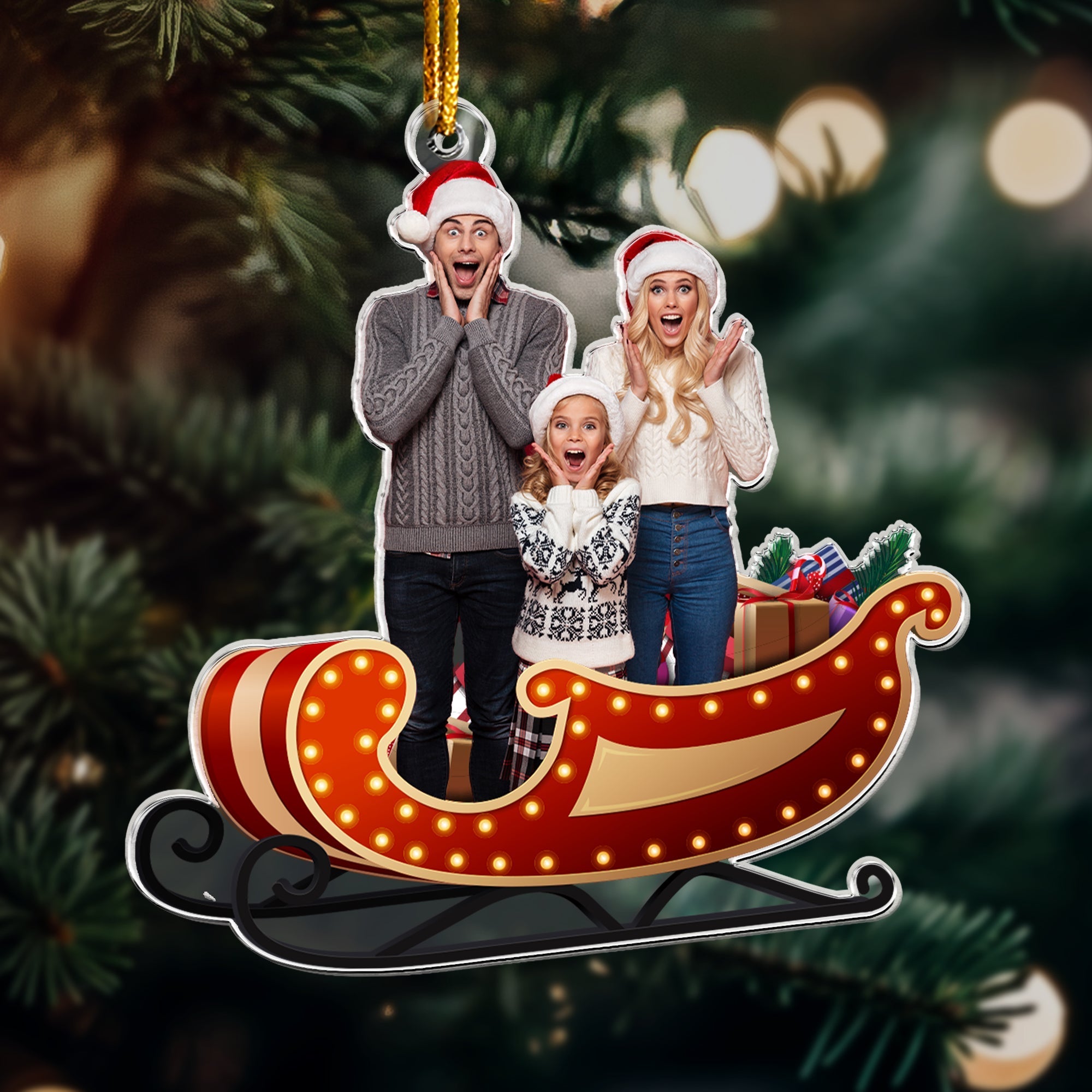 Santa Sleigh Custom Photo Family, Friends, Couples - Personalized Acrylic Photo Ornament ORNA1210