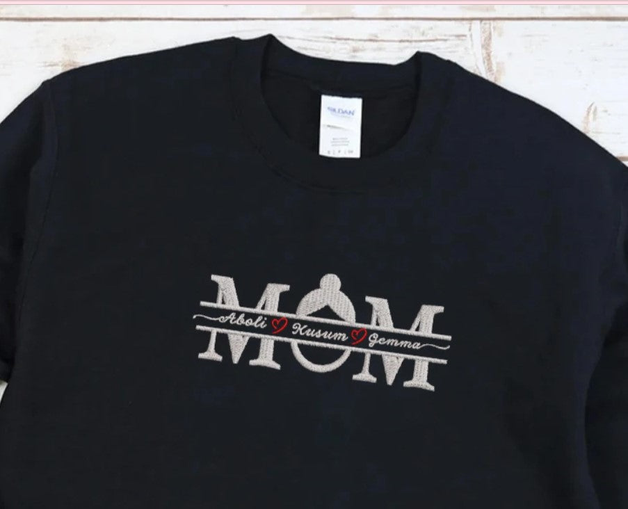 Custom Embroidered Mom With Kids Name Sweatshirt, Hoodie em5