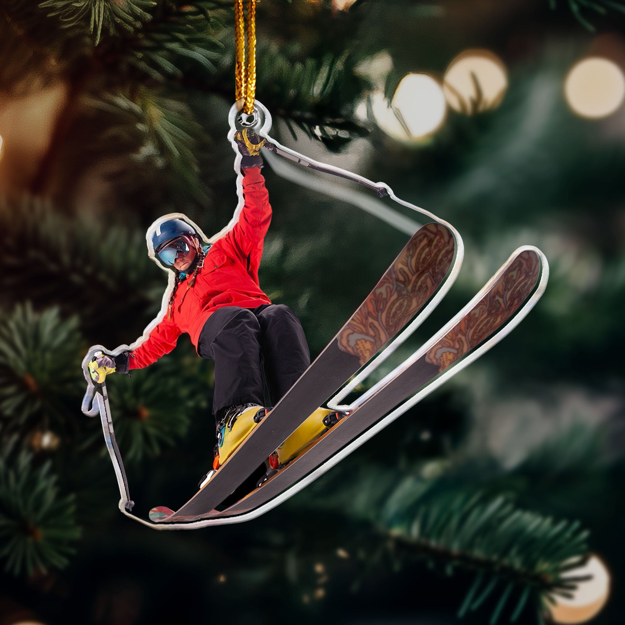 Skiing Gifts For Snow Skiers Family Friends - Personalized Acrylic Photo Ornament ORN0810