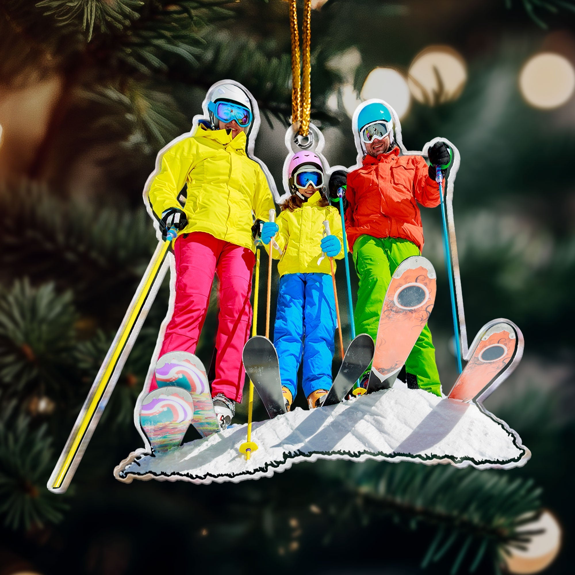 Skiing Gifts For Snow Skiers Family Friends - Personalized Acrylic Photo Ornament ORNA1210