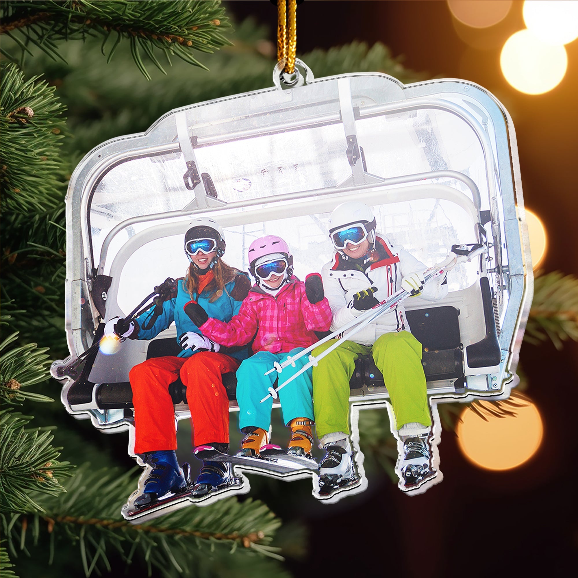 Skiing Gifts For Snow Skiers Family Friends - Personalized Acrylic Photo Ornament ORNA1210