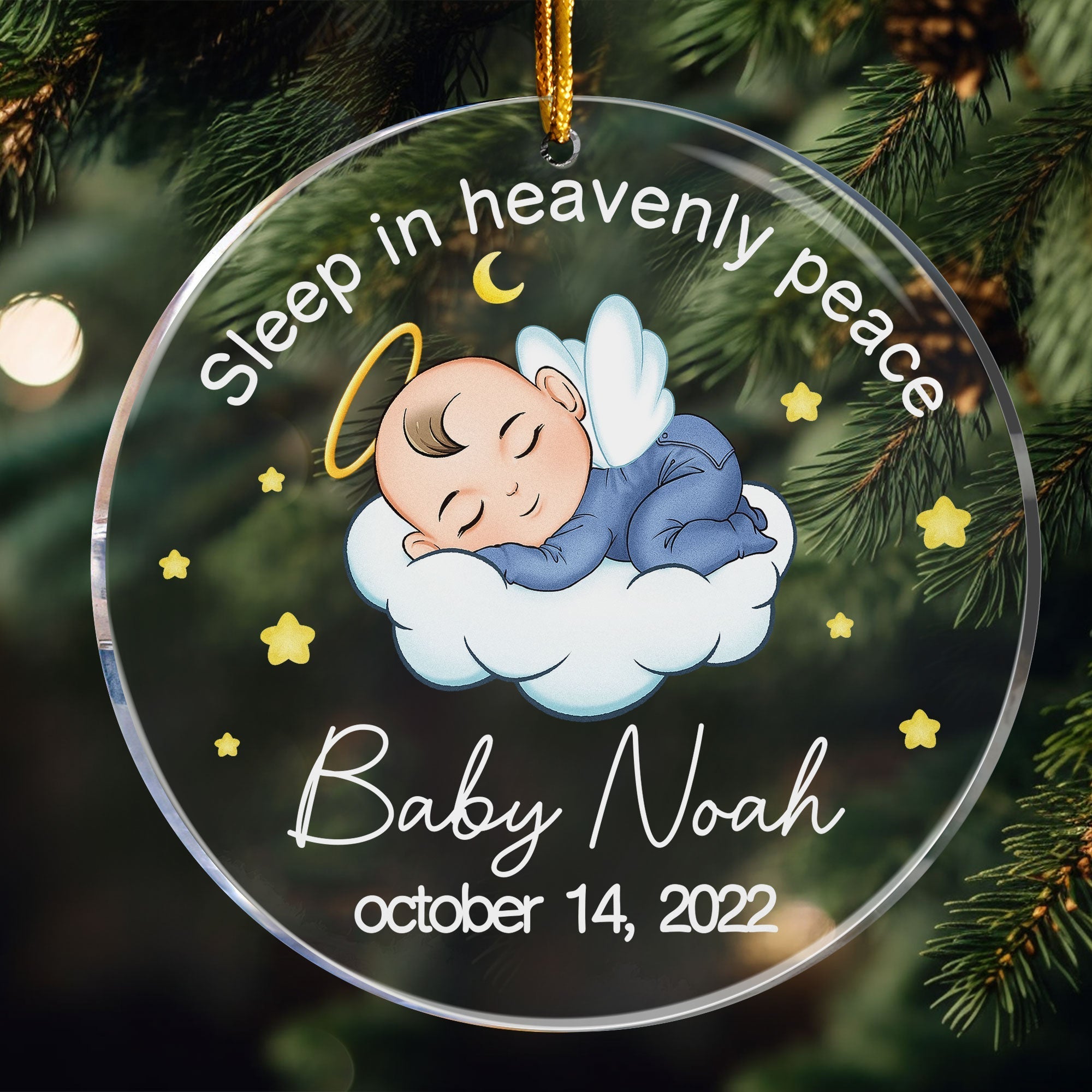 Sleep In Heavenly Peace,  Angel Baby - Personalized Circle Acrylic Ornament ORN0810