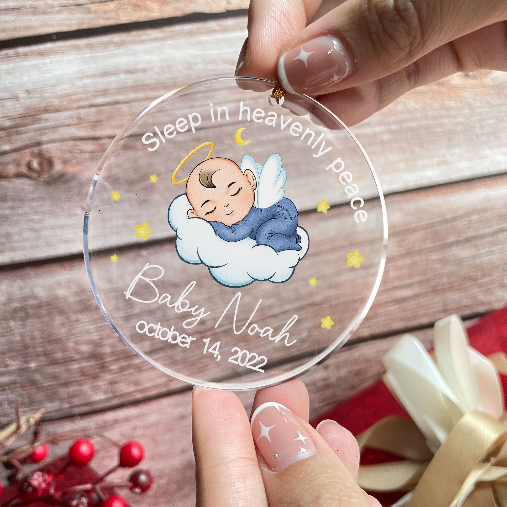 Sleep In Heavenly Peace,  Angel Baby - Personalized Circle Acrylic Ornament ORN0810