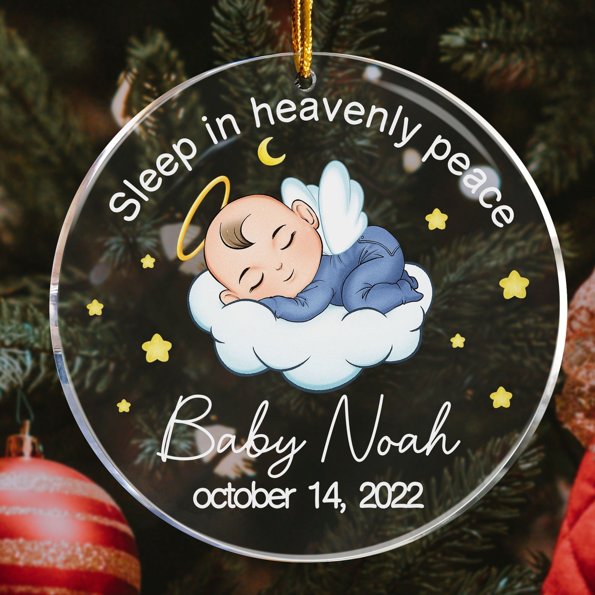 Sleep In Heavenly Peace,  Angel Baby - Personalized Circle Acrylic Ornament ORN0810