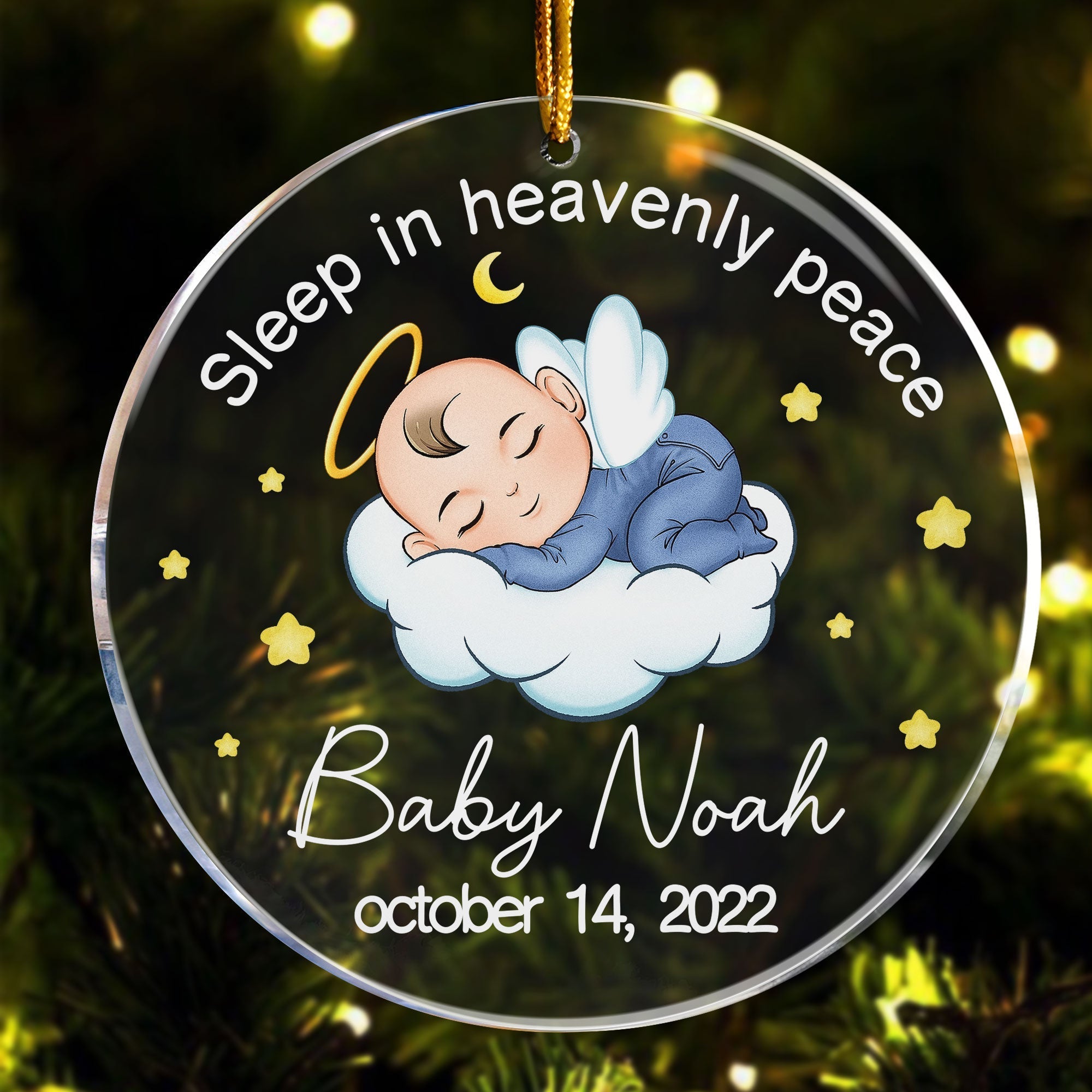 Sleep In Heavenly Peace,  Angel Baby - Personalized Circle Acrylic Ornament ORN0810