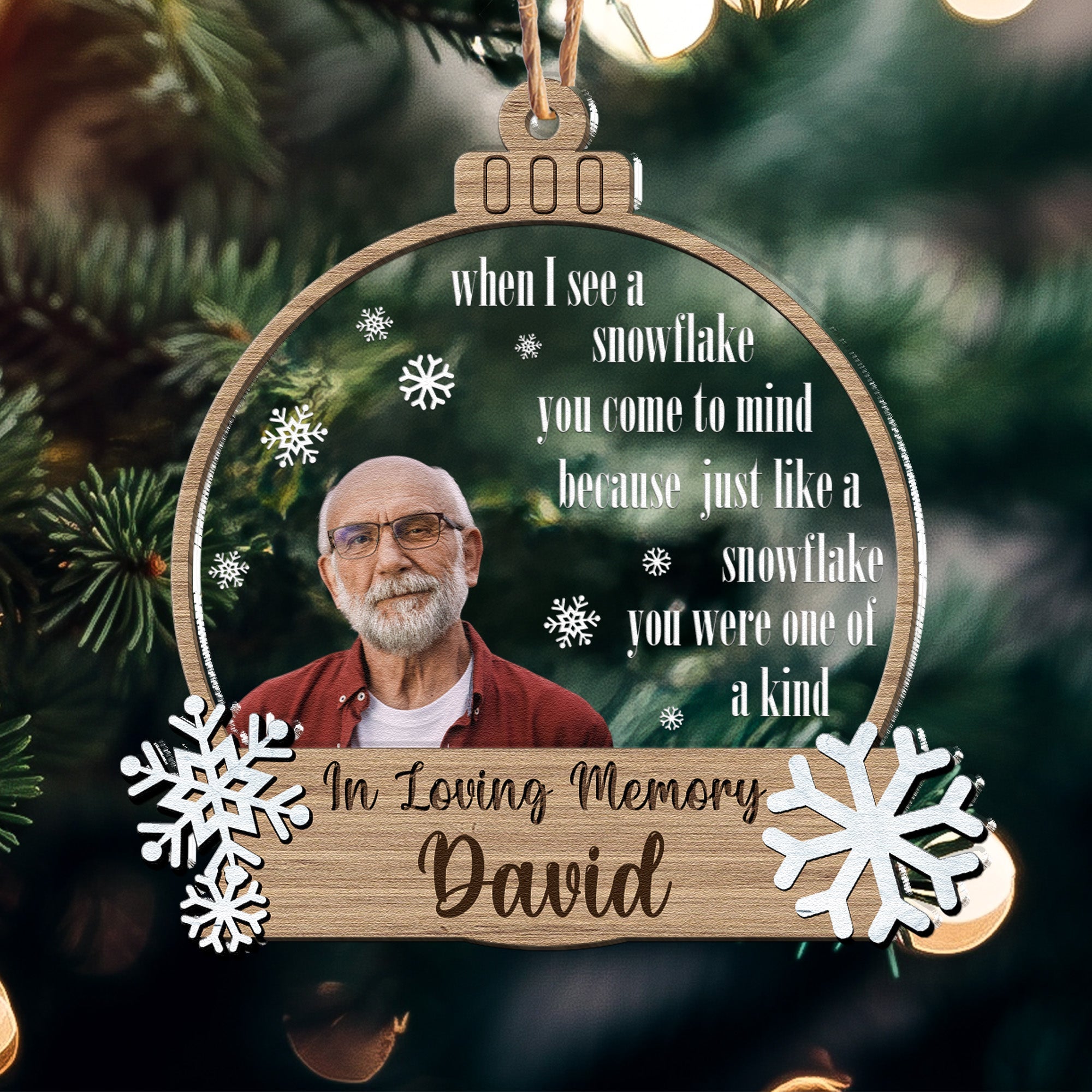 Snowflakes Are Kisses From Heaven - Personalized Wood And Acrylic Photo Ornament ORN0810