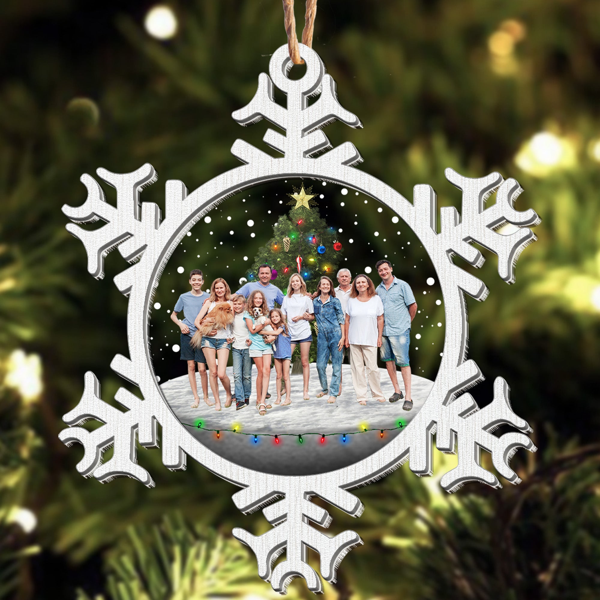 Snowflakes Merry Christmas With Family - Personalized Wood And Acrylic Photo Ornament ORN0810