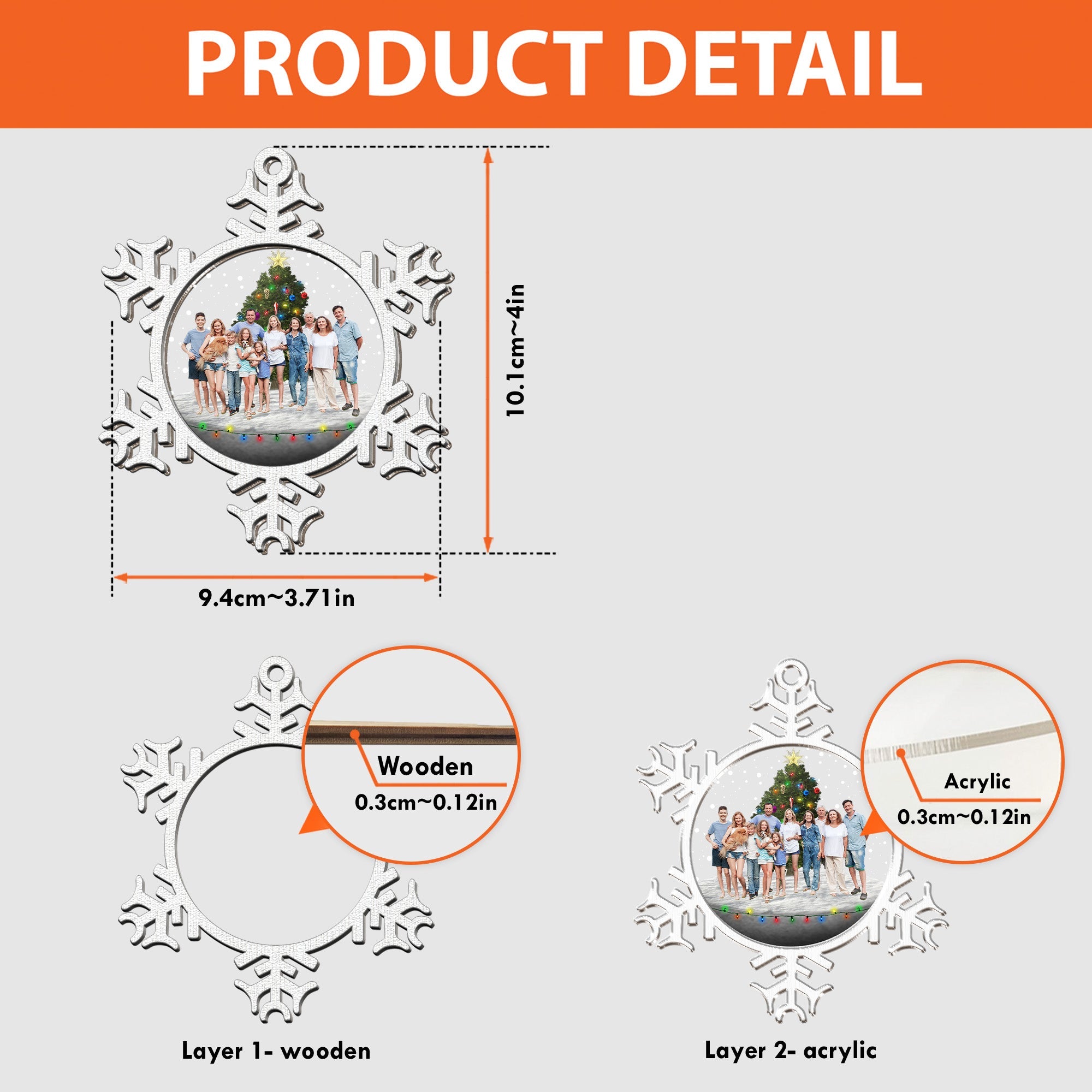 Snowflakes Merry Christmas With Family - Personalized Wood And Acrylic Photo Ornament ORN0810