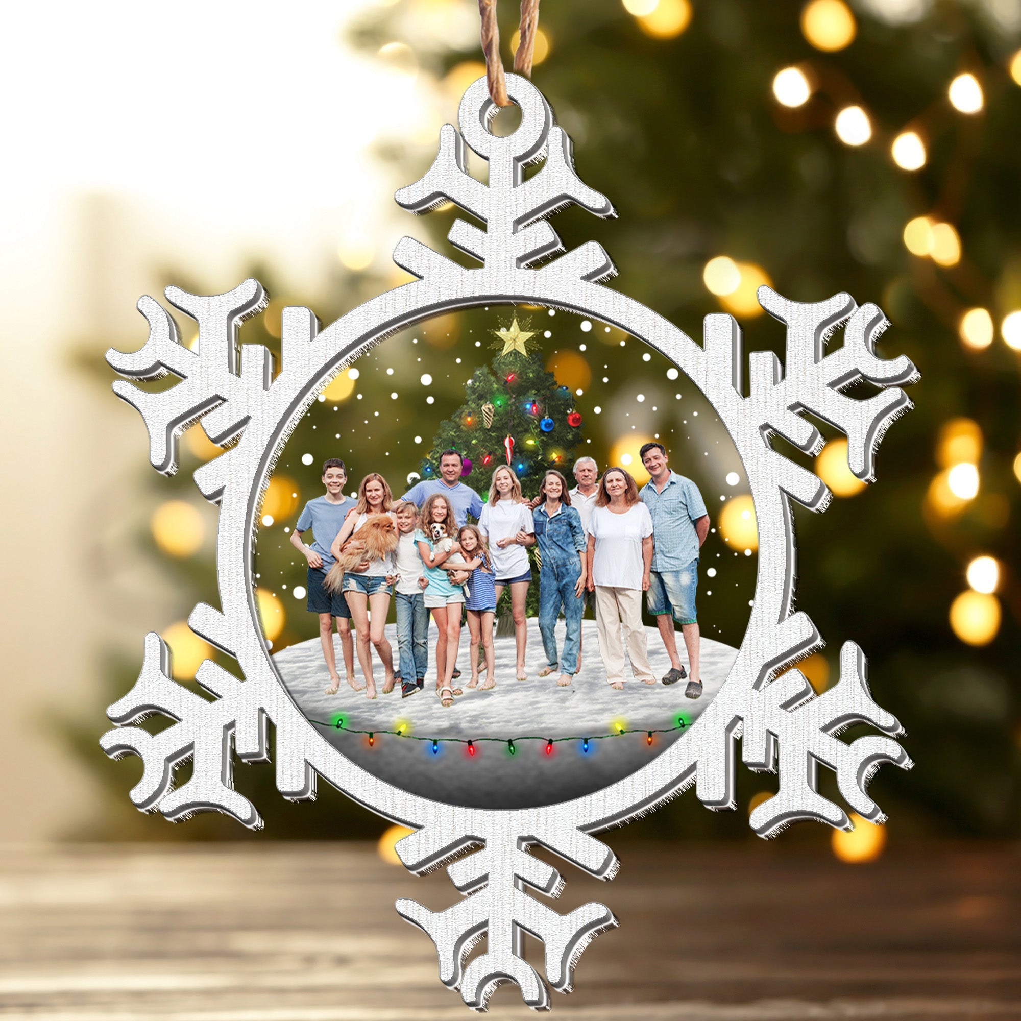 Snowflakes Merry Christmas With Family - Personalized Wood And Acrylic Photo Ornament ORN0810