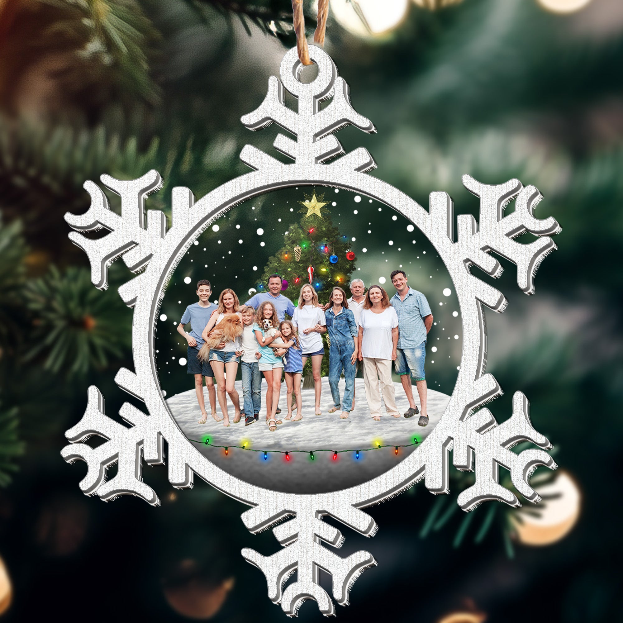 Snowflakes Merry Christmas With Family - Personalized Wood And Acrylic Photo Ornament ORN0810