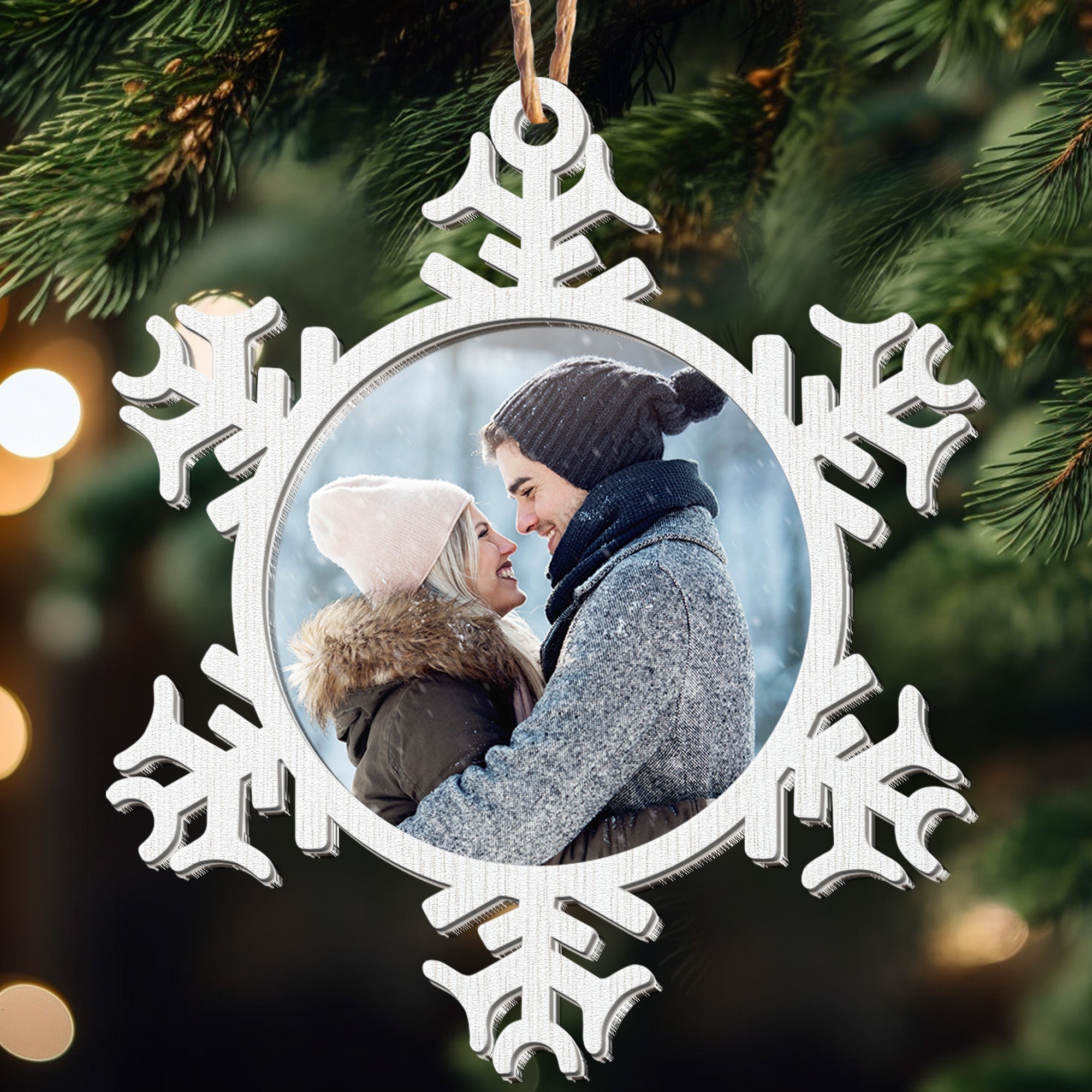 Snowflakes Ornament For Couple, Family - Personalized Wood And Acrylic Photo Ornament 1 ORN0810